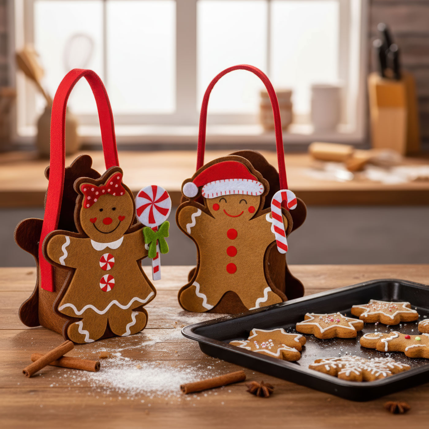 2er Set Weihnachtstasche Filz H12cm Geschenktüte Nikolaus Lebkuchen Weihnachten