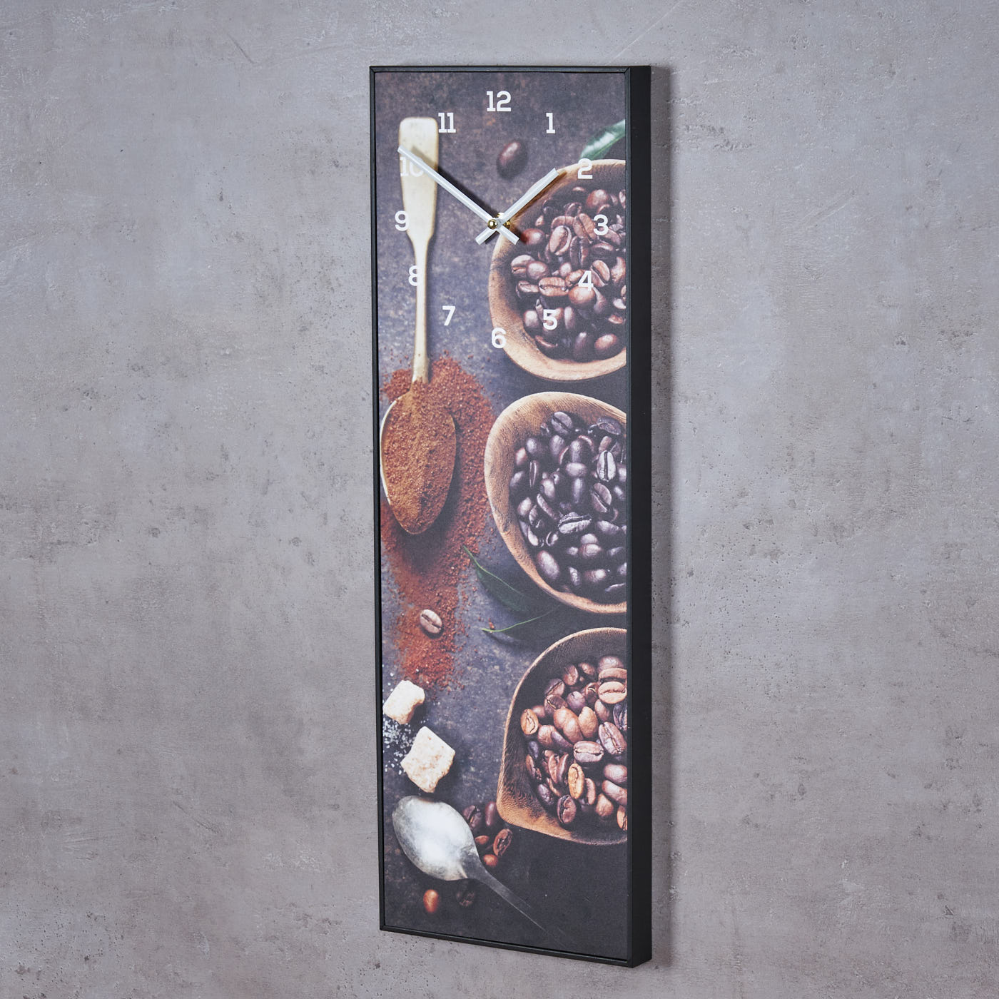 Wanduhr 20x60cm Braun Kaffee Coffee Rahmen Schwarz Küche Bild Cafe Wanddeko Uhr