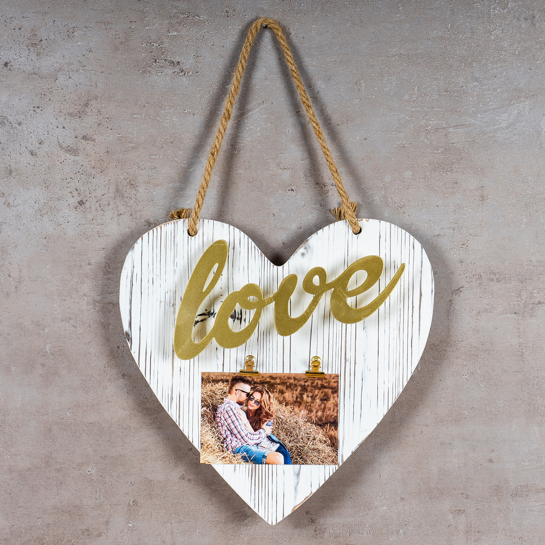 Bilderrahmen Schriftzug 10x15 Klammern Herz Love Vintage Shabby Chic Fotorahmen