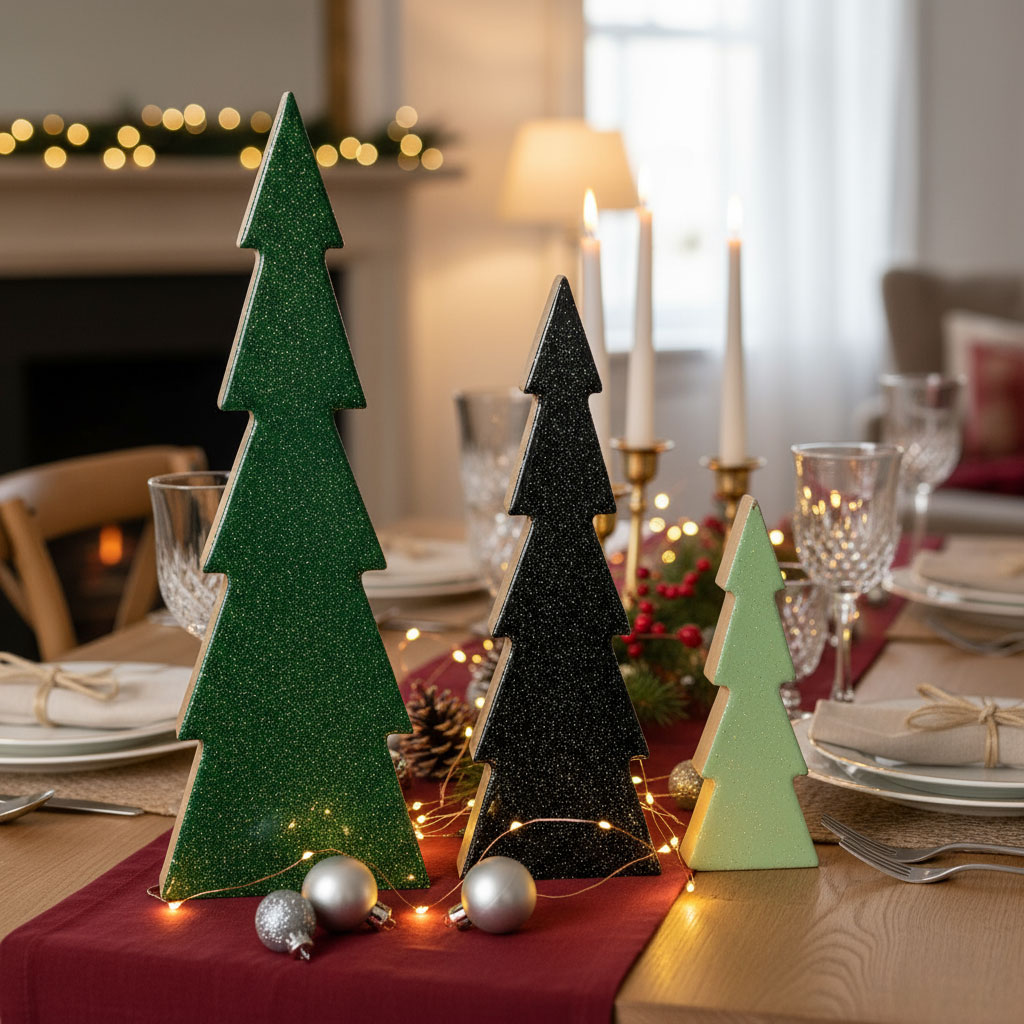 3er Set Deko Aufsteller Tannenbaum H15-30cm Grün Schwarz Holz Weihnachtsdeko