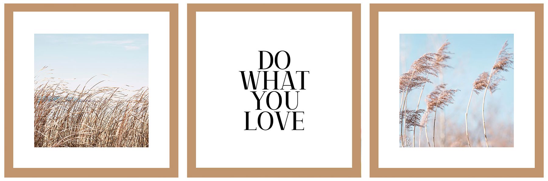 3er Set Wandbild 30x30cm Do What You Love Glas Meer Gräser Kunstdruck Wanddeko