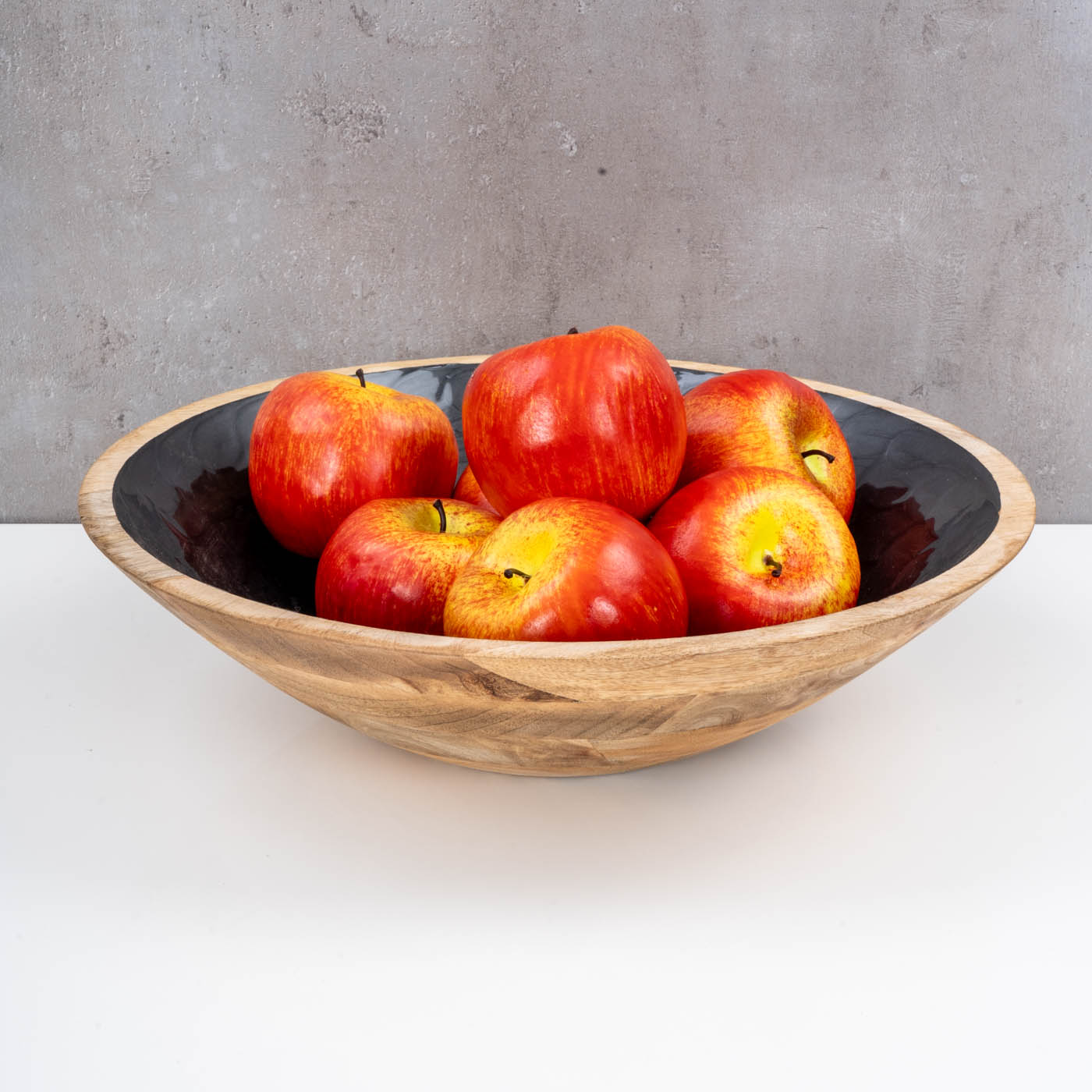 Schüssel 35cm Mango Holz Grau Perlmutt Emaille Schale Bowl Salatschüssel Deko