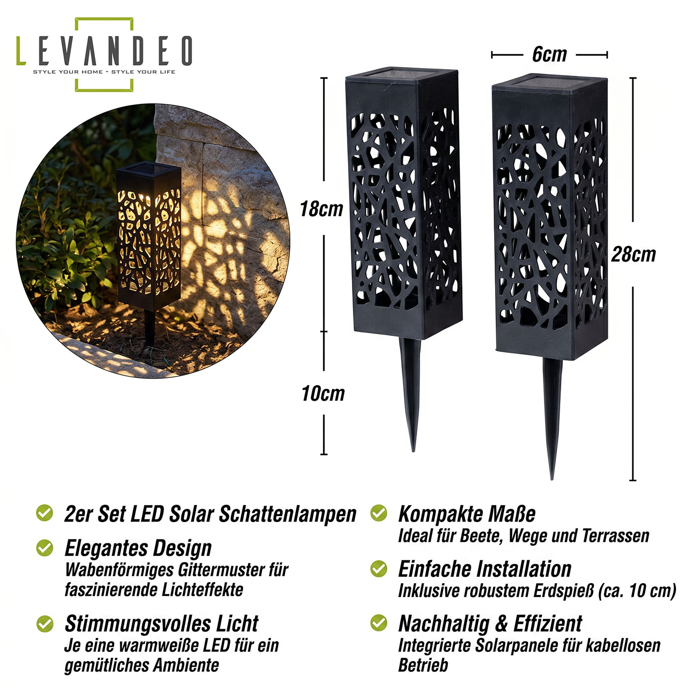 2er Set Garten Solarleuchte LED Solarlampe Dekoleuchte Warmweiß Garten-Deko