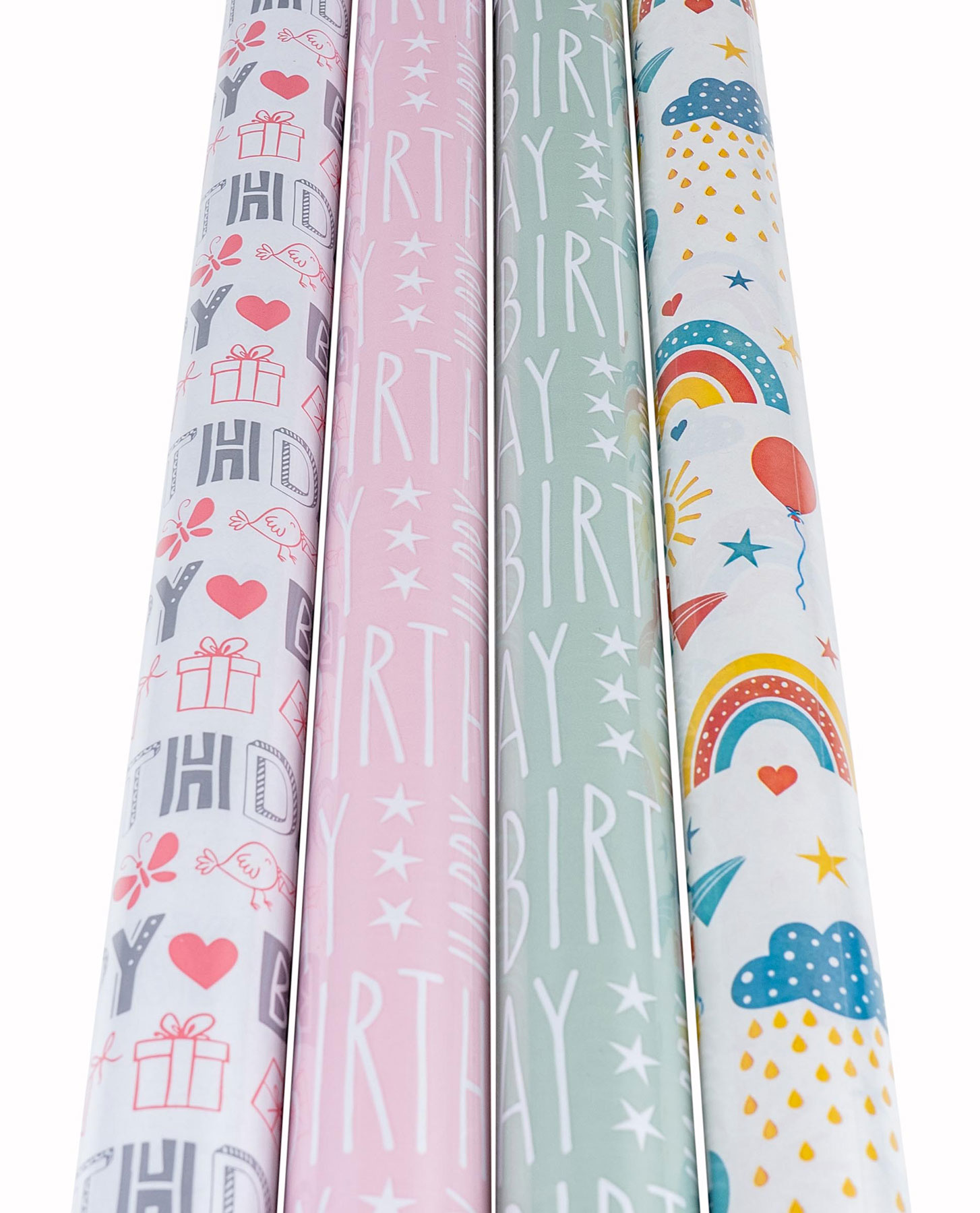 4er Set Geschenkpapier Set 70x200cm Geburtstag Bunt Pink Happy Birthday 4 Rollen