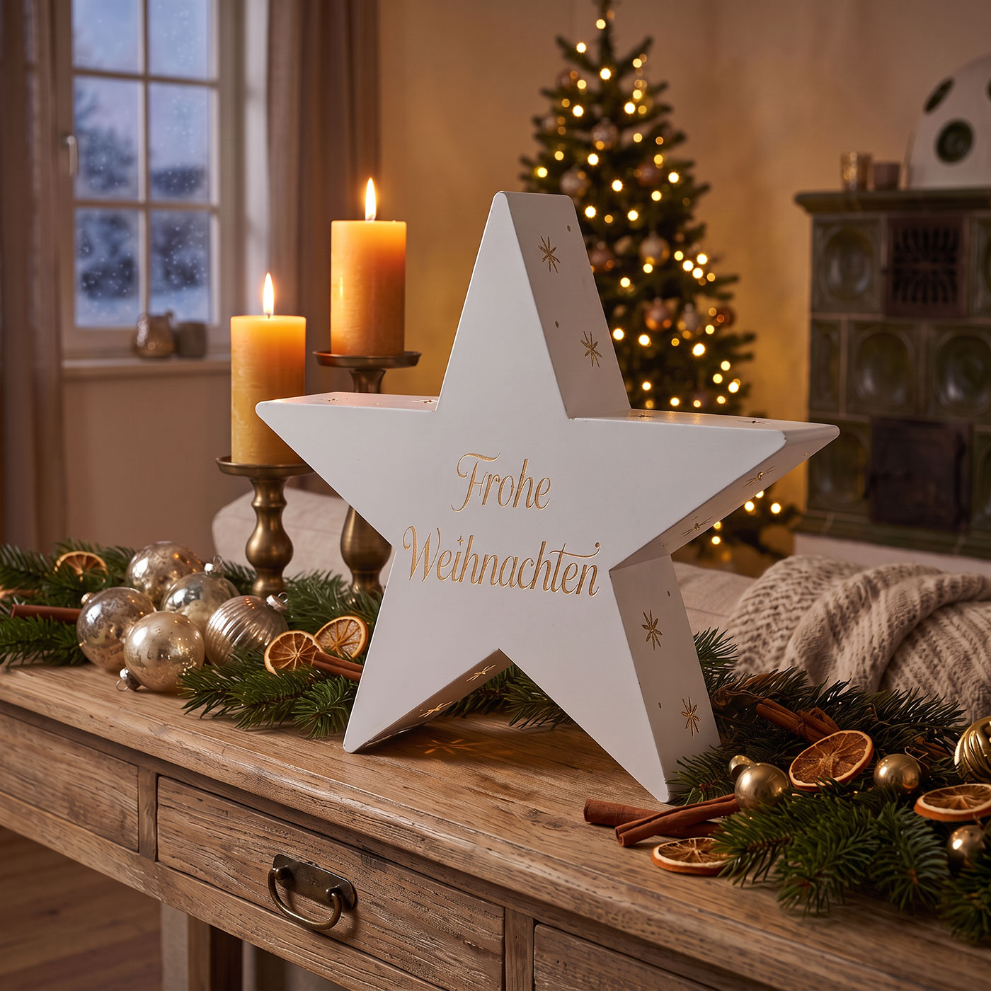 Kerzenhalter Stern H43cm Metall Windlicht Weiß Weihnachtsdeko Deko Aufsteller