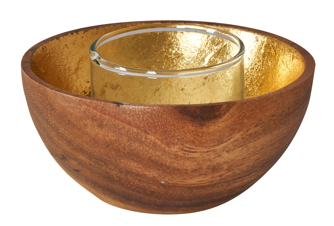 Holzschale Akazie 10cm Braun Gold Windlicht Teelichthalter Kerze Kerzenhalter