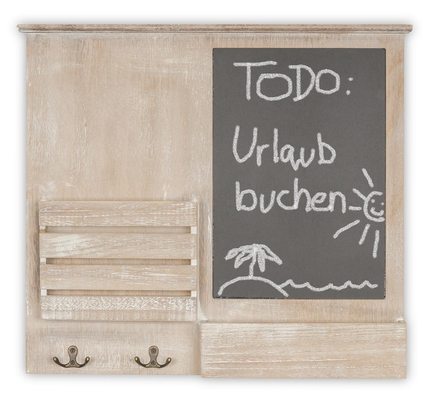 Memoboard 52x47cm Holz Weiß Grau Briefablage 4 Haken Shabby Chic Tafel