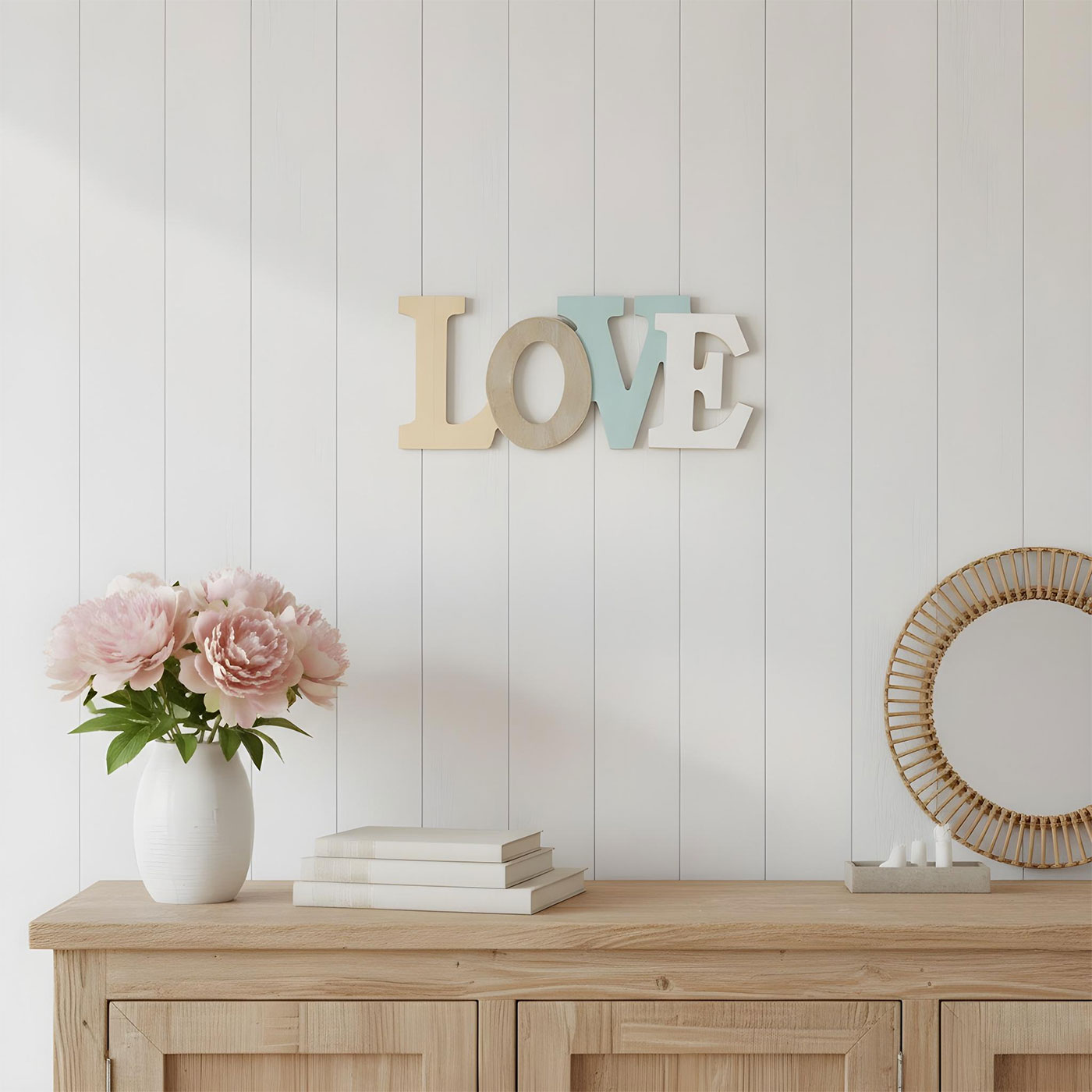 Schriftzug Love L30cm Blau Weiß Natur Buchstaben Wanddeko Wandbild Hängedeko