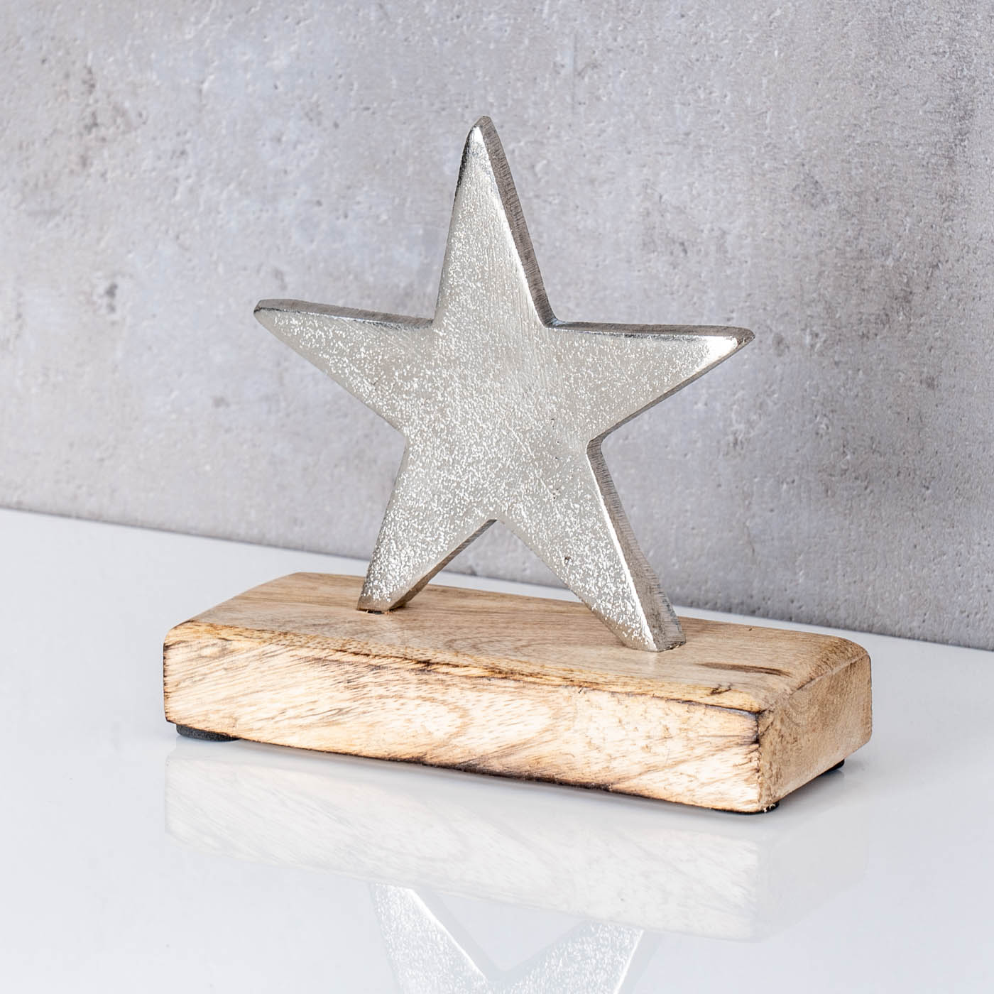 Stern 12x12cm Metall Mango Silber Braun Tischdeko Holz Metallstern Dekoration