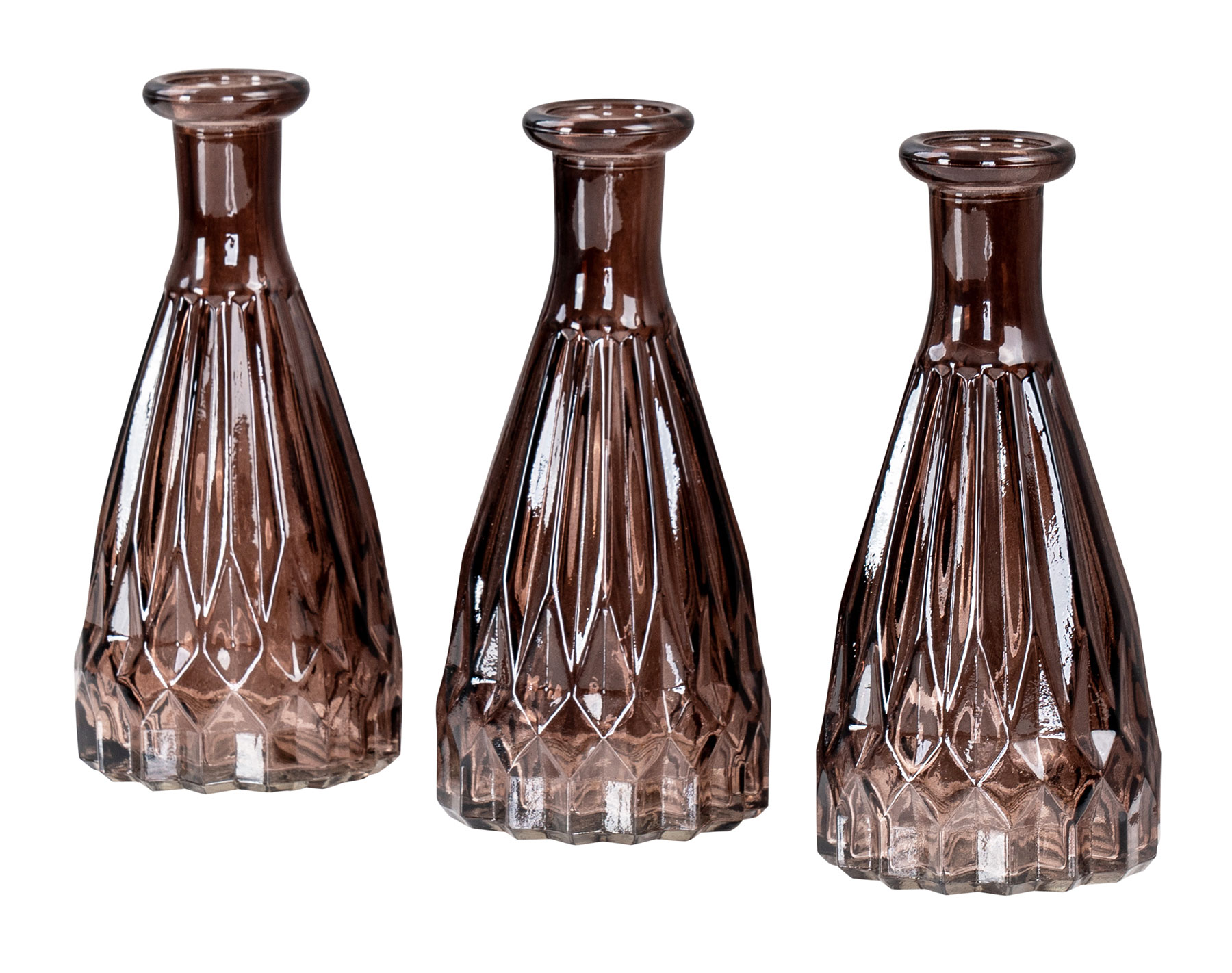 3er Set Vasen Glas H15cm Braun Blumenvase Tischdeko Glasvase Blumendeko Herbst