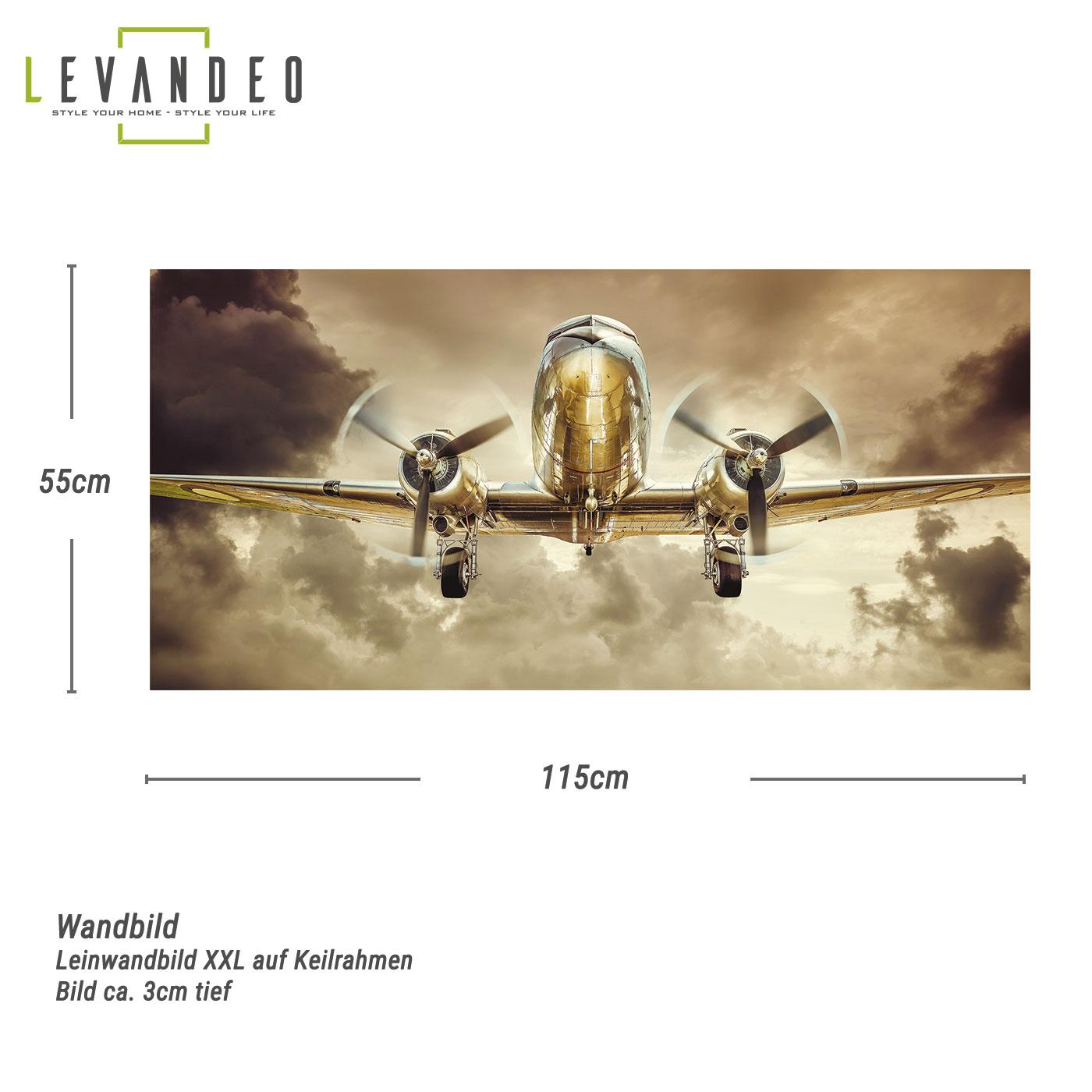 Leinwand Flugzeug XXL 115x55cm Wandbild Bild Kunstdruck Retro Wanddeko Vintage