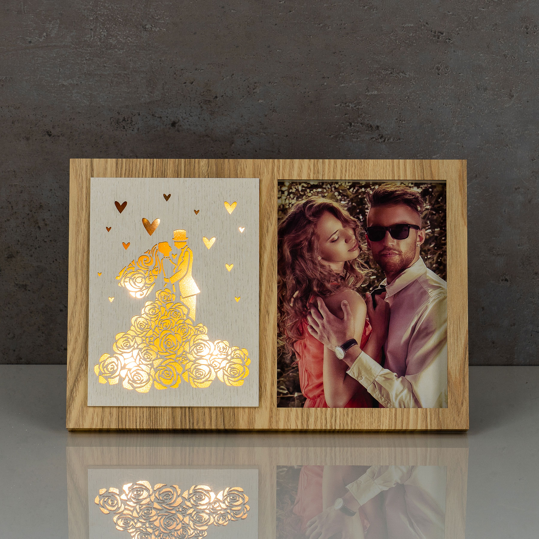 Bilderrahmen LED Foto 15x20cm Hochzeit Holz Fotorahmen Tischdeko Love