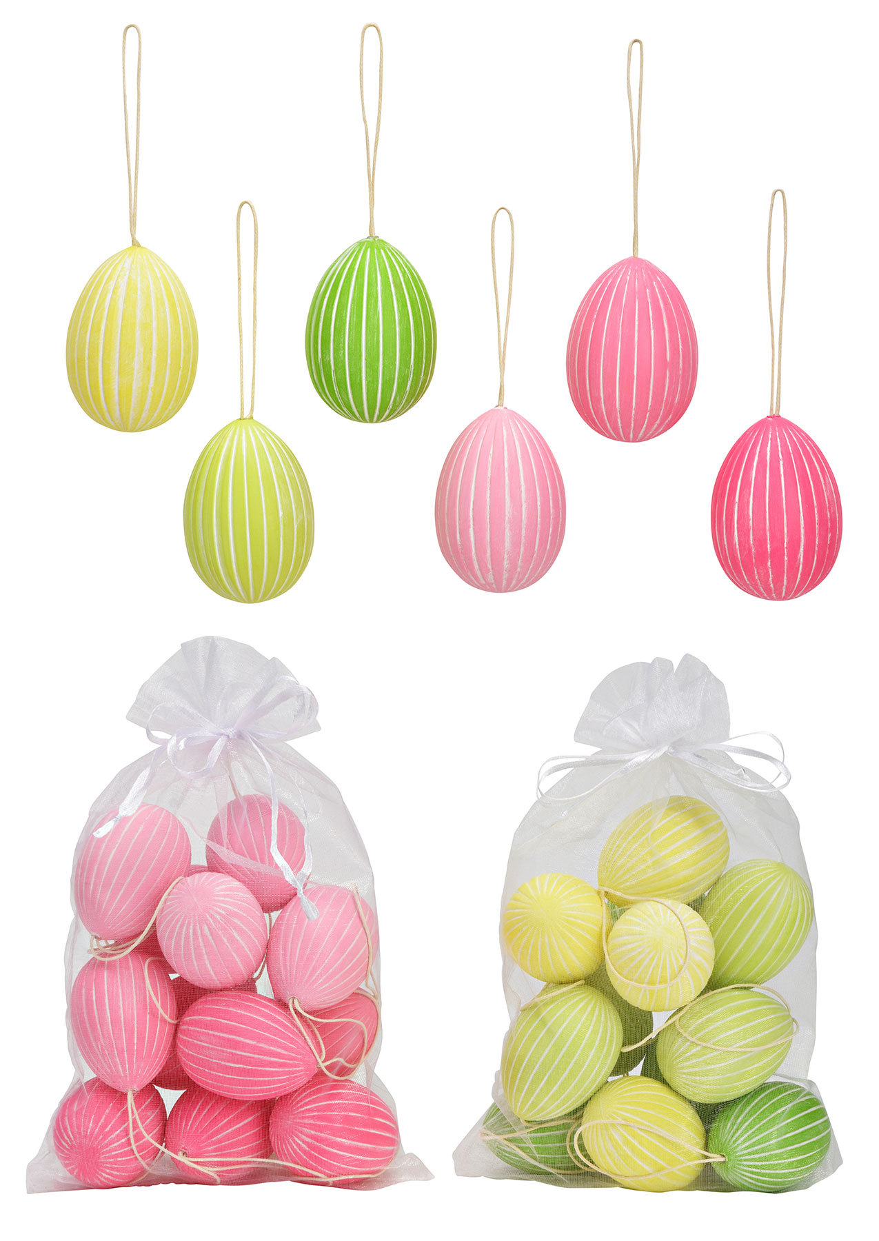 24er Set Deko Eier Hängedeko Ostern Rosa Gelb Grün Pink Ostereier zum Aufhängen