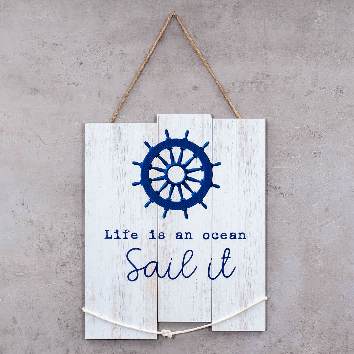 3er Set Wandschild H35cm Blau Weiß Holzschild Beach Strand Wanddeko Wandbild