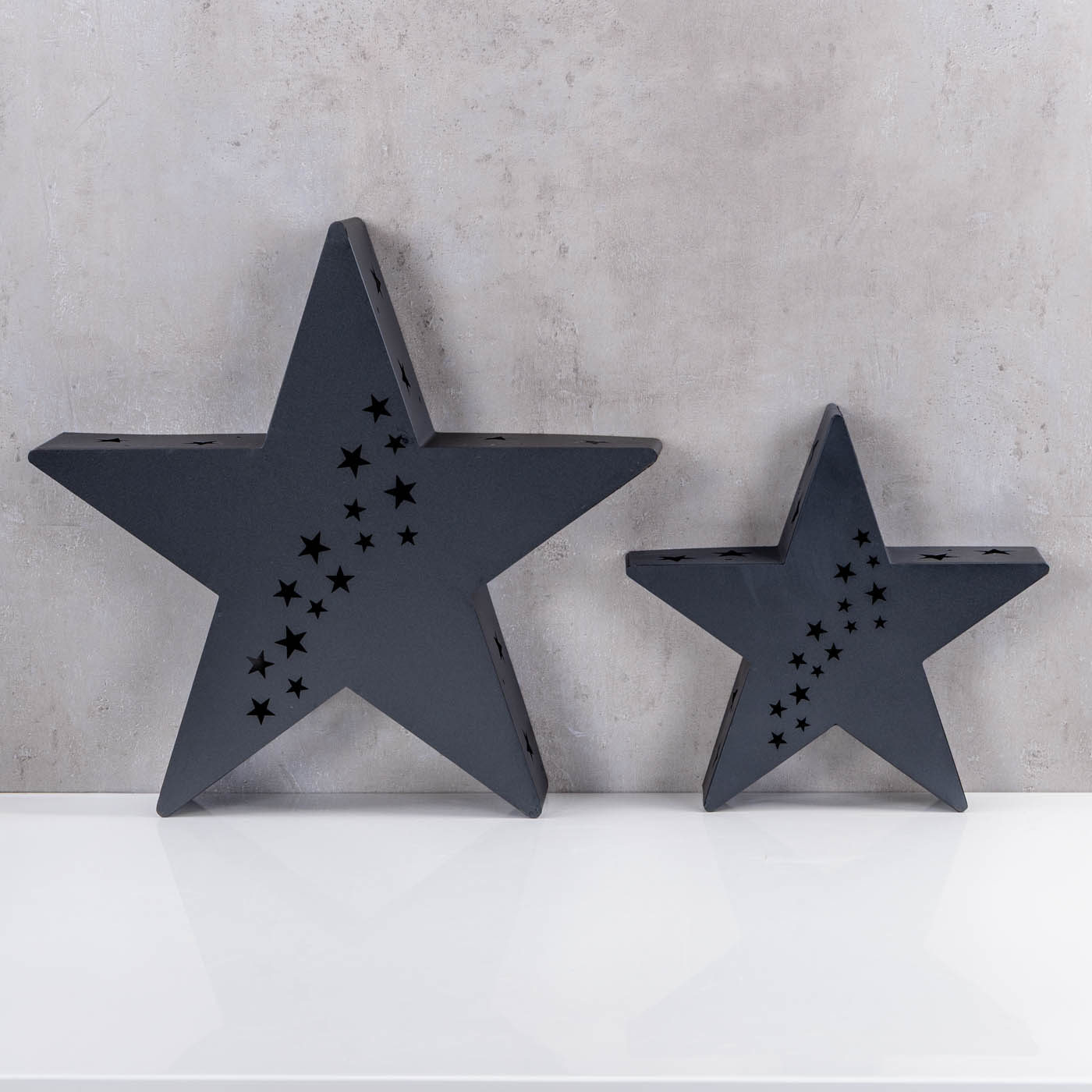 2er Set Kerzenhalter Laterne Stern 30-45cm Metall Schwarz Weihnachtsdeko Aufsteller
