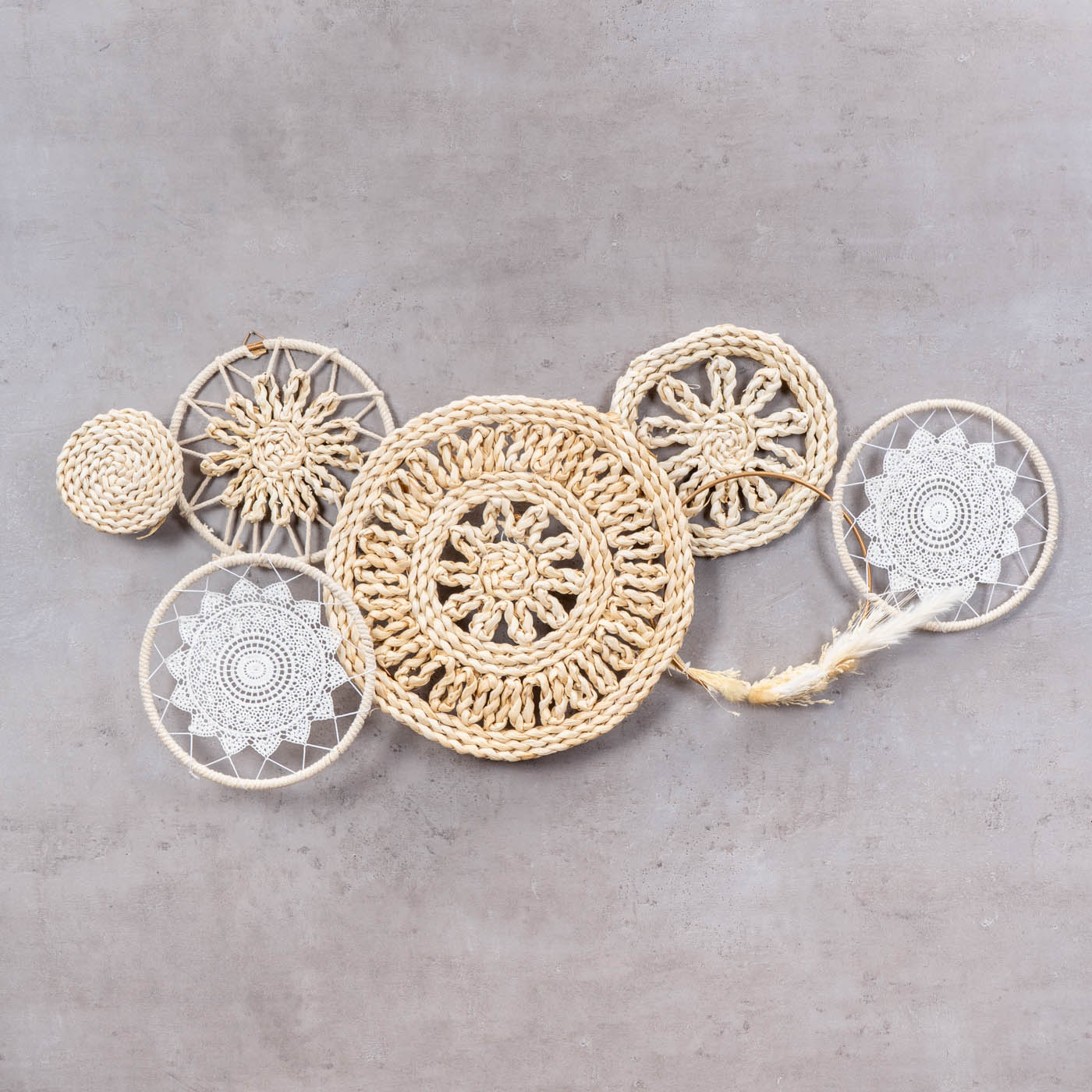 Boho Deko L89cm Natur Weiß Baumwolle Metall Wandbild Wanddeko Bohostyle Bild