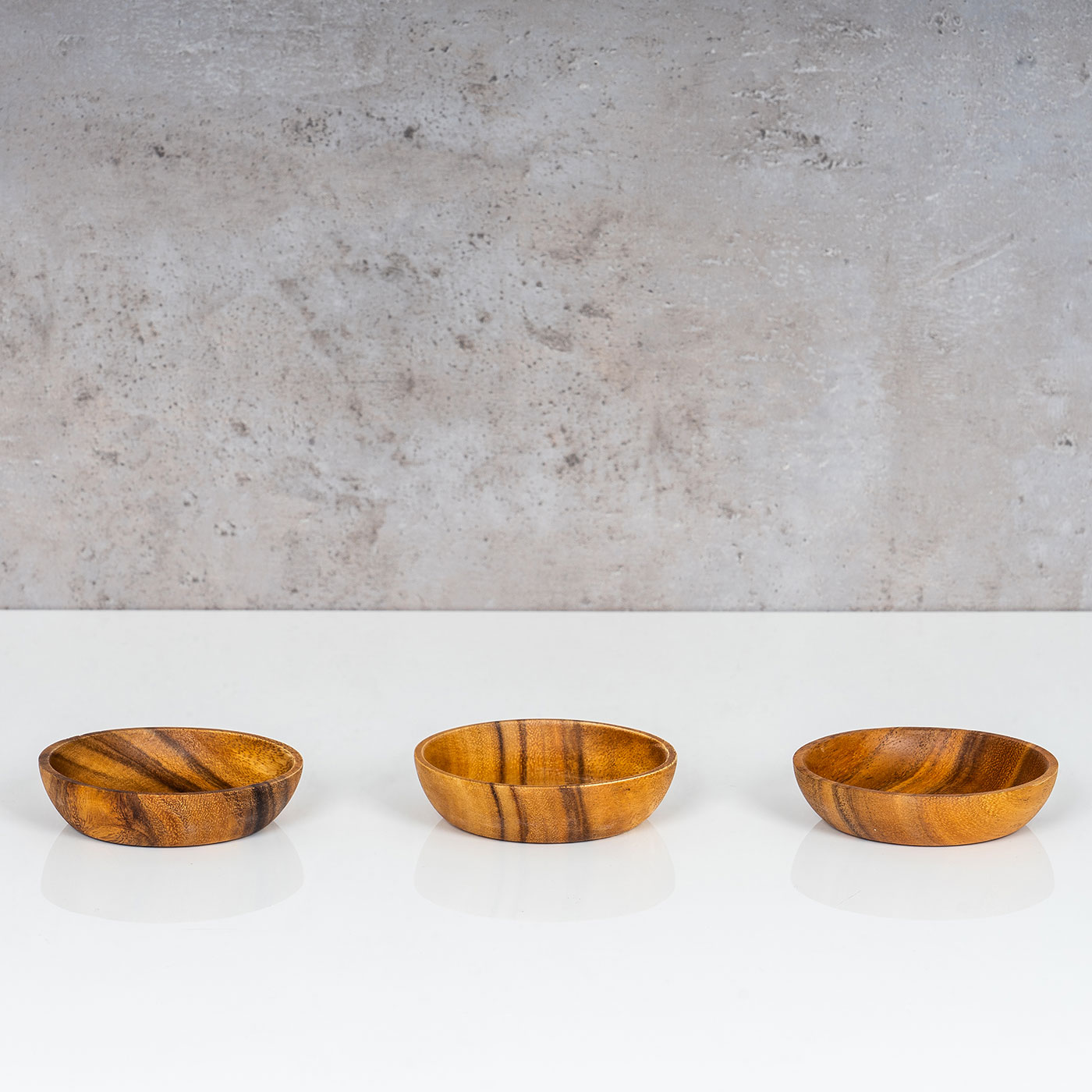 3er Set Teller Akazie 10x2,5cm Rund Holz Design Schale Snackschale Dekoteller