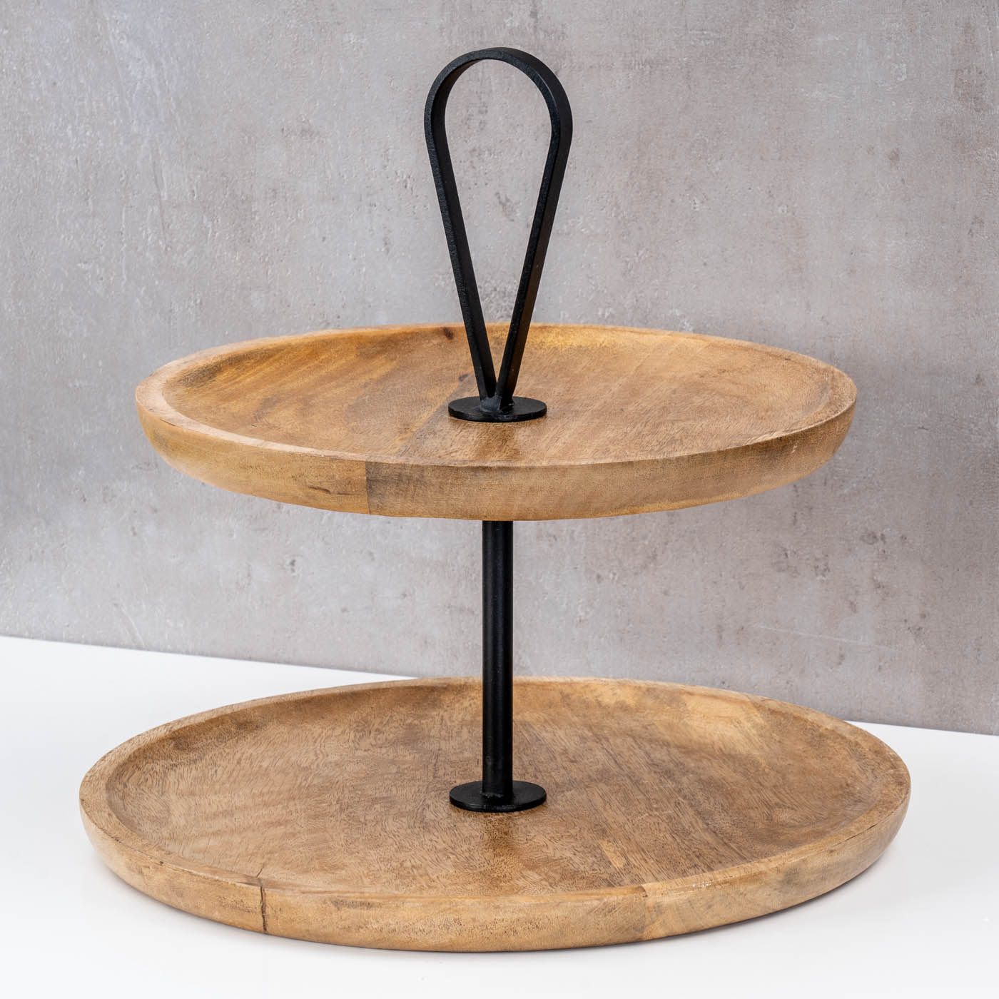 Etagere 2 Etagen H35cm Mango Holz Schwarz Natur Servierplatte Kuchenständer Deko