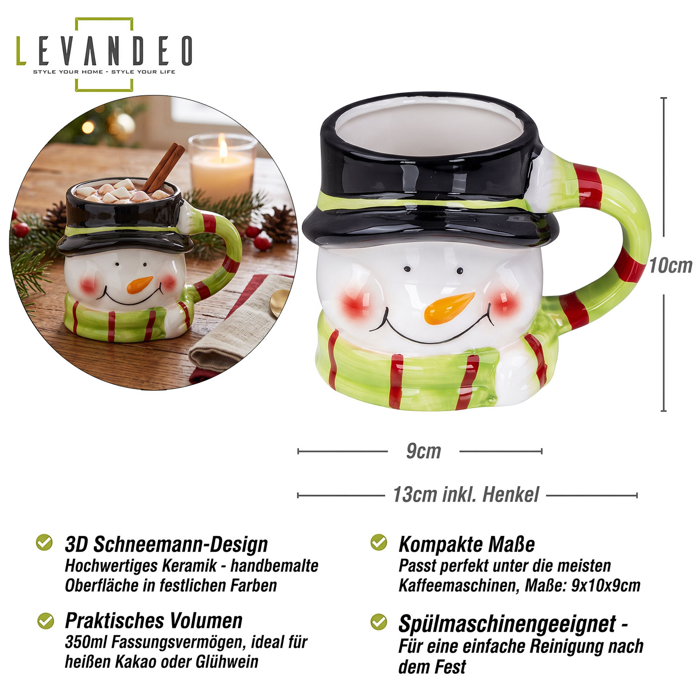 Tasse Schneemann 350ml 3D Design Keramik Kaffeetasse Becher Weihnachten