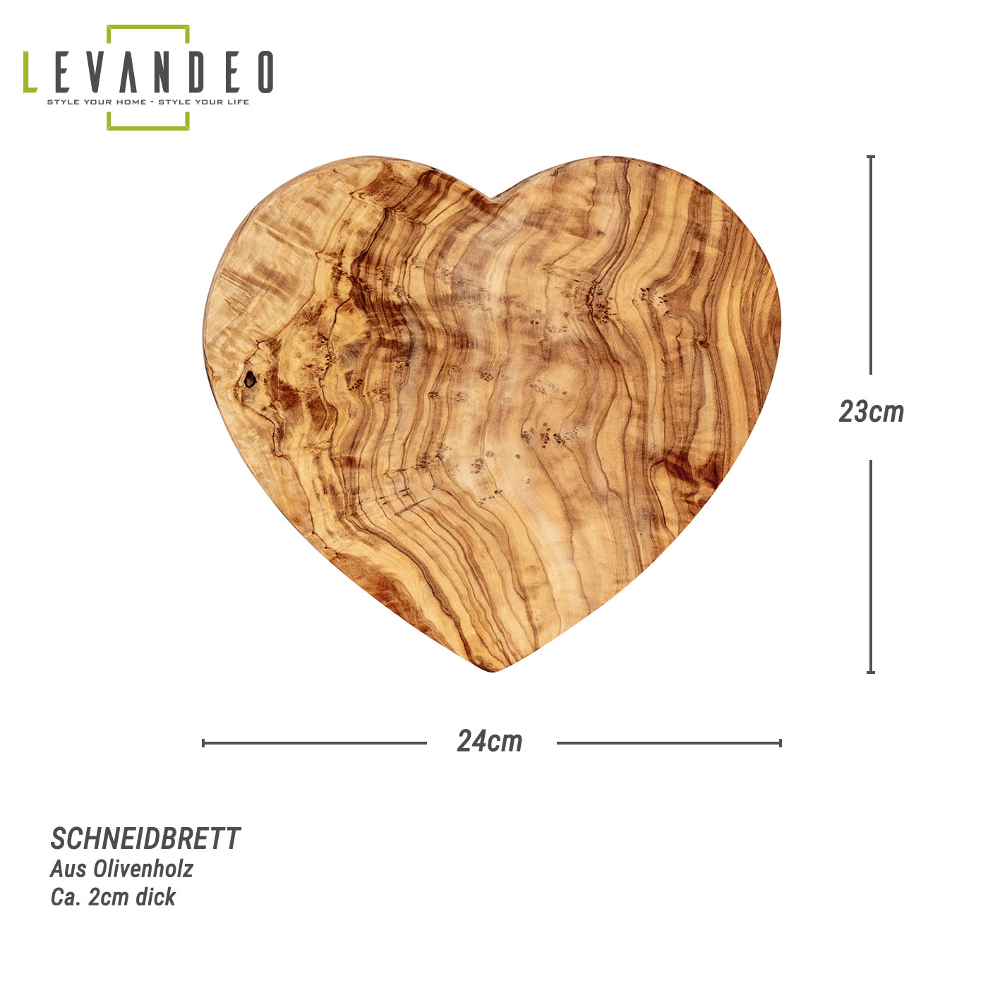 Holzbrett Schneidebrett Olivenholz ca. 23x24cm Herz Holz Tischdeko Unikat