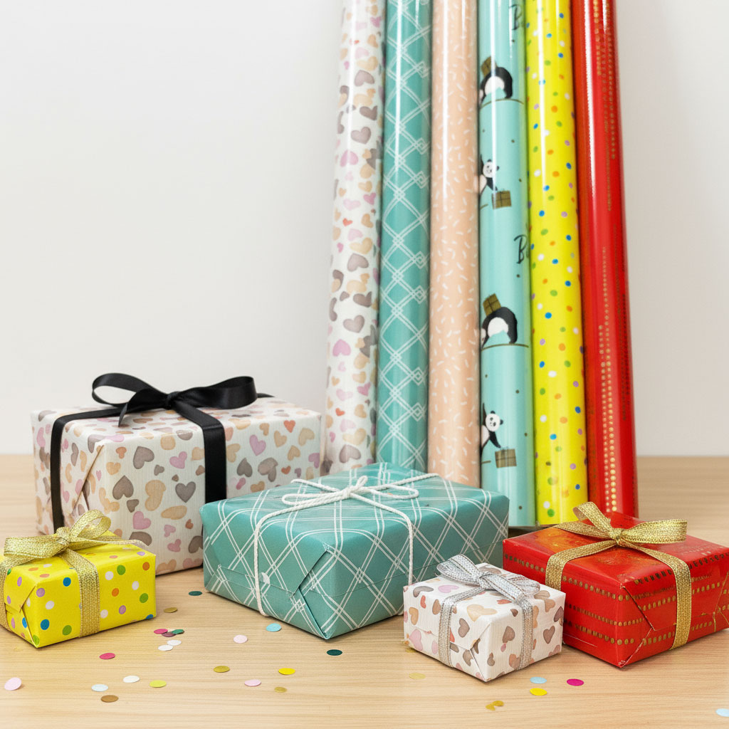 Geschenkpapier Set 70x200cm 6 Rollen Geburtstag Rosa Bunt Konfetti Party