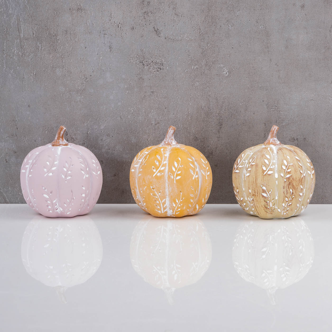 3er Set Deko Kürbis Orange Beige Rosa 10cm Tischdeko Herbst Herbstdeko Ernte