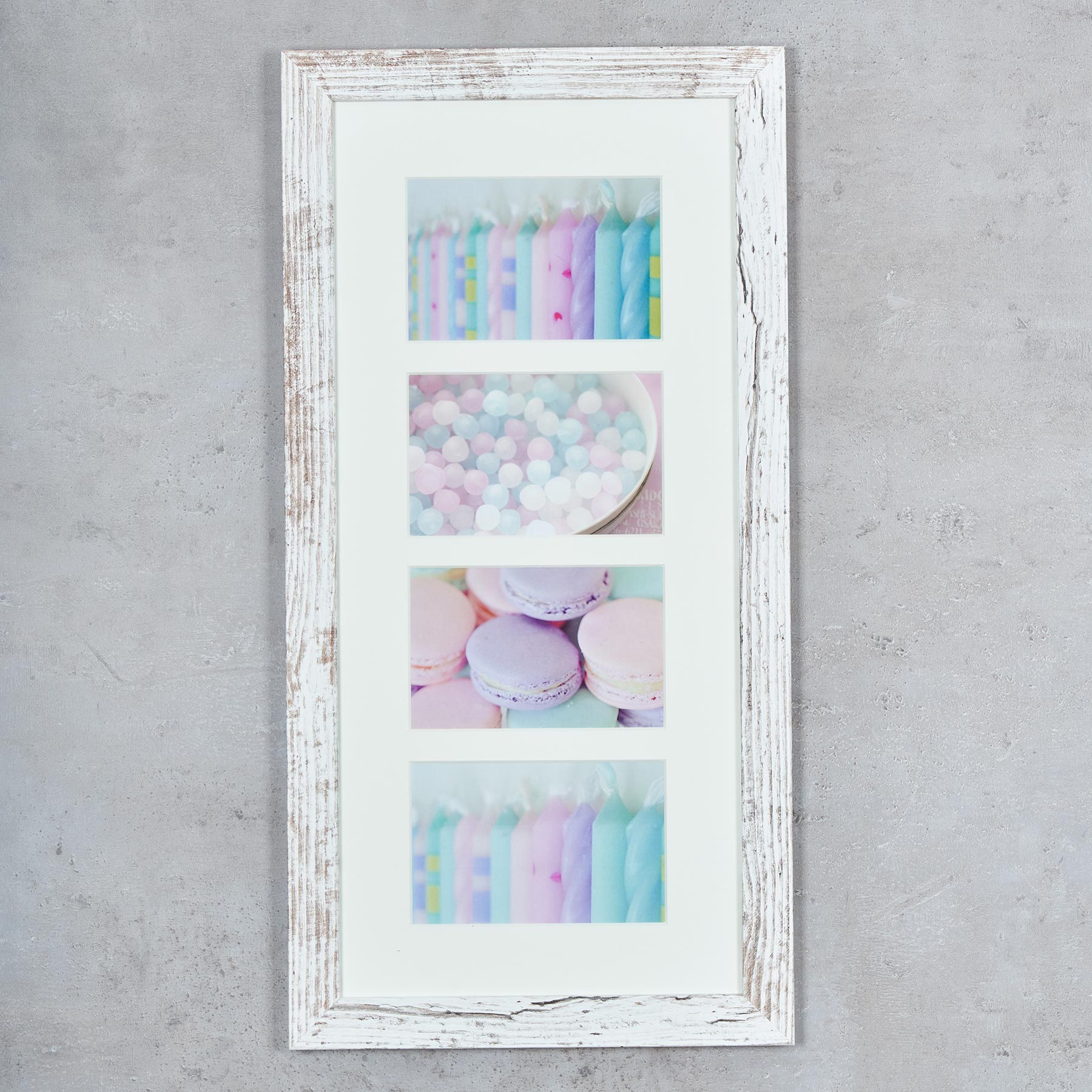 Bilderrahmen 28x54cm Weiß Braun 10x15cm 4 Fotos Shabby Chic Vintage Fotorahmen