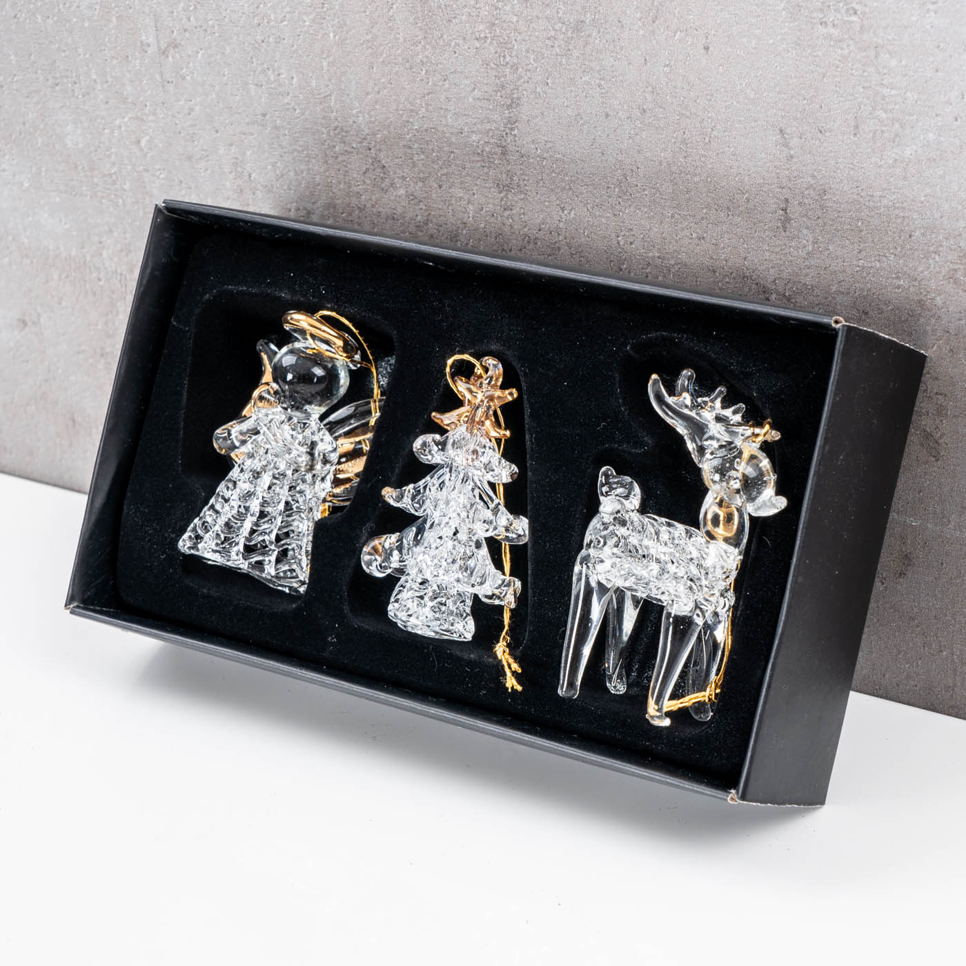 3er Set Deko-Anhänger Engel Rentier Baum Glas Baumschmuck Deko Christbaumschmuck