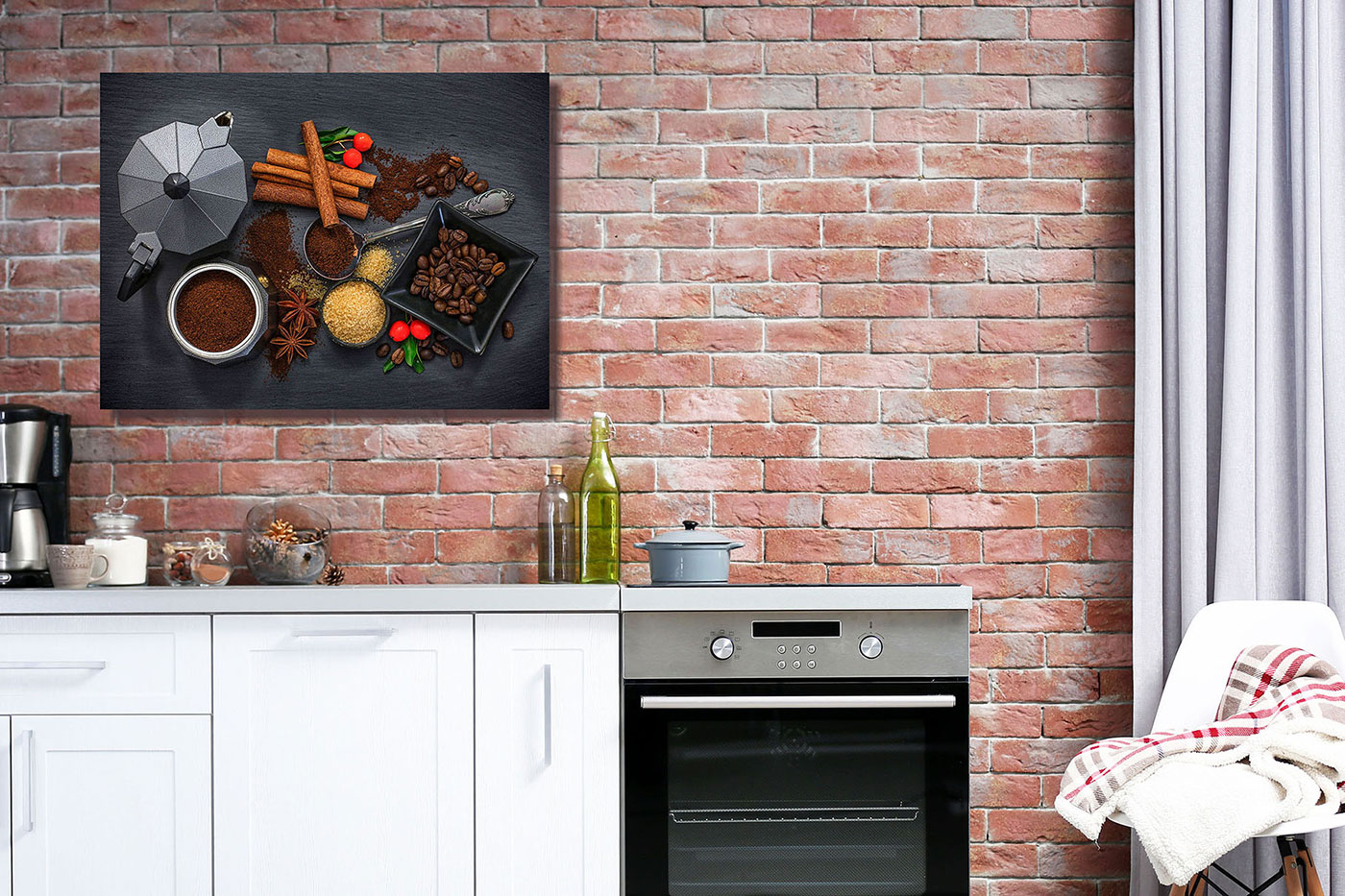 Leinwandbild 80x60cm Kaffee Küche Gewürze Echtholz Keilrahmen Wanddeko Wandbild