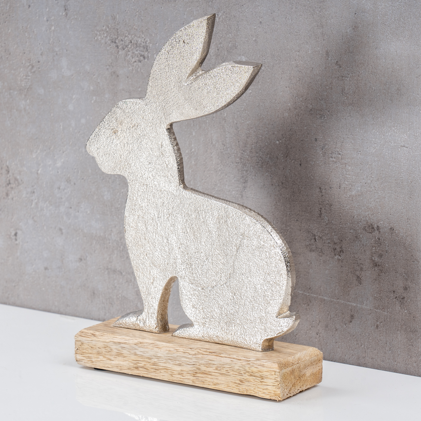 Metall-Hase H23cm Mango Holz Metall Aufsteller Tischdeko Osterhase Figur Deko