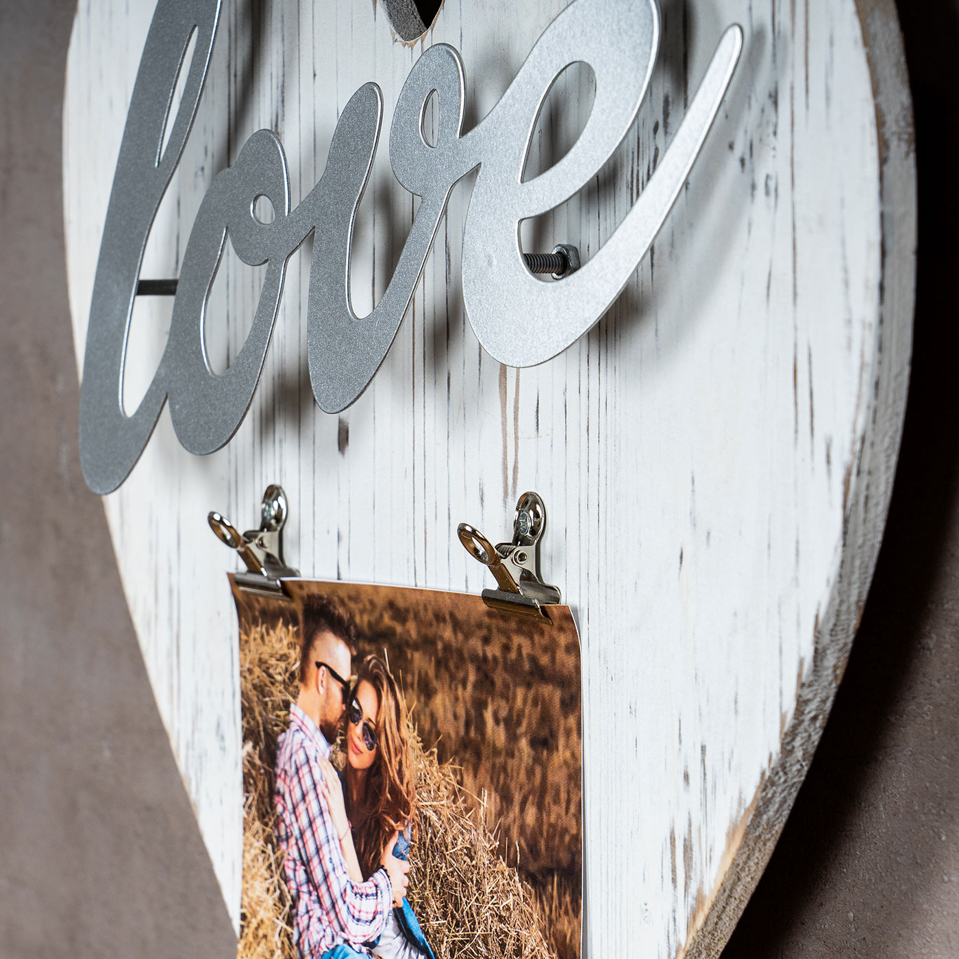 Bilderrahmen 10x15 Klammern Herz Silber Weiß Love Vintage Shabby Chic Fotorahmen