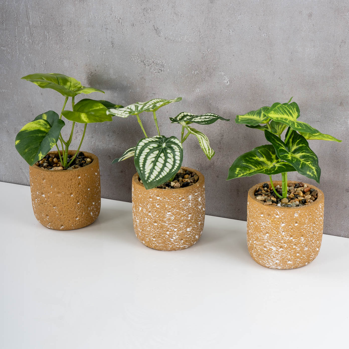 3er Set Grüne Kunstpflanze H18cm Terrakotta Topf Deko Zimmer Pflanzen Tischdeko