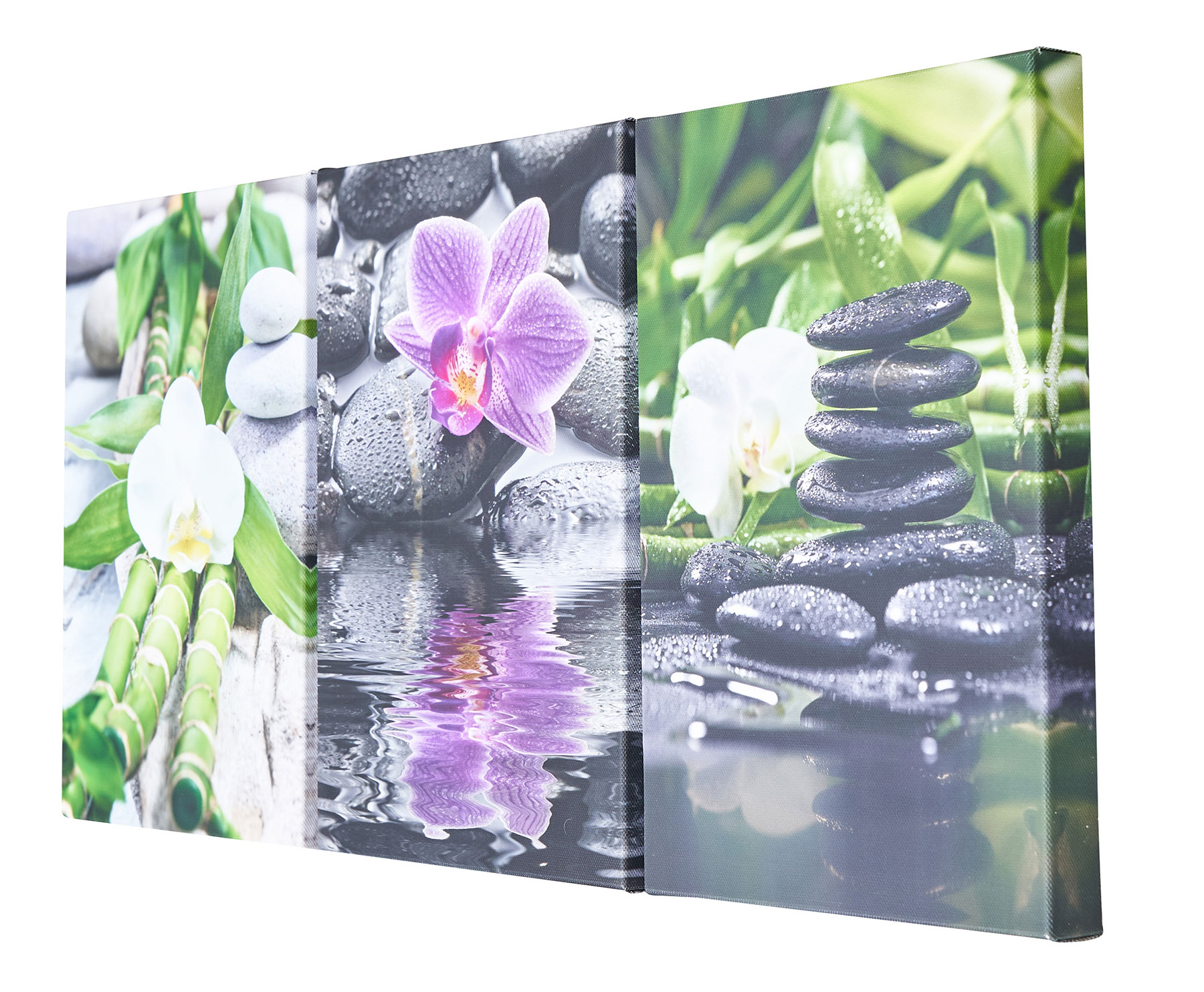 3er Set Wandbild je 20x30cm Leinwand Orchideen Bambus Deko Wanddeko