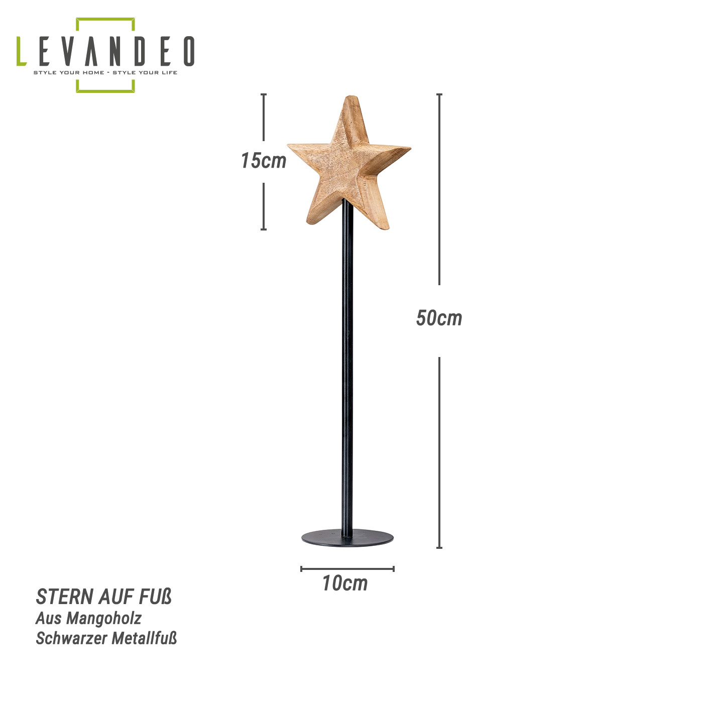 Stern Aufsteller H50cm Mangostern Natur Schwarz Fensterdeko Weihnachten Holzstern