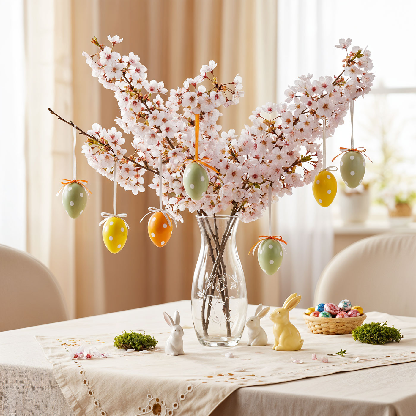 12er Set Deko Eier Hängedeko Ostern Gelb Orange Grün Punkte Ostereier zum Aufhängen