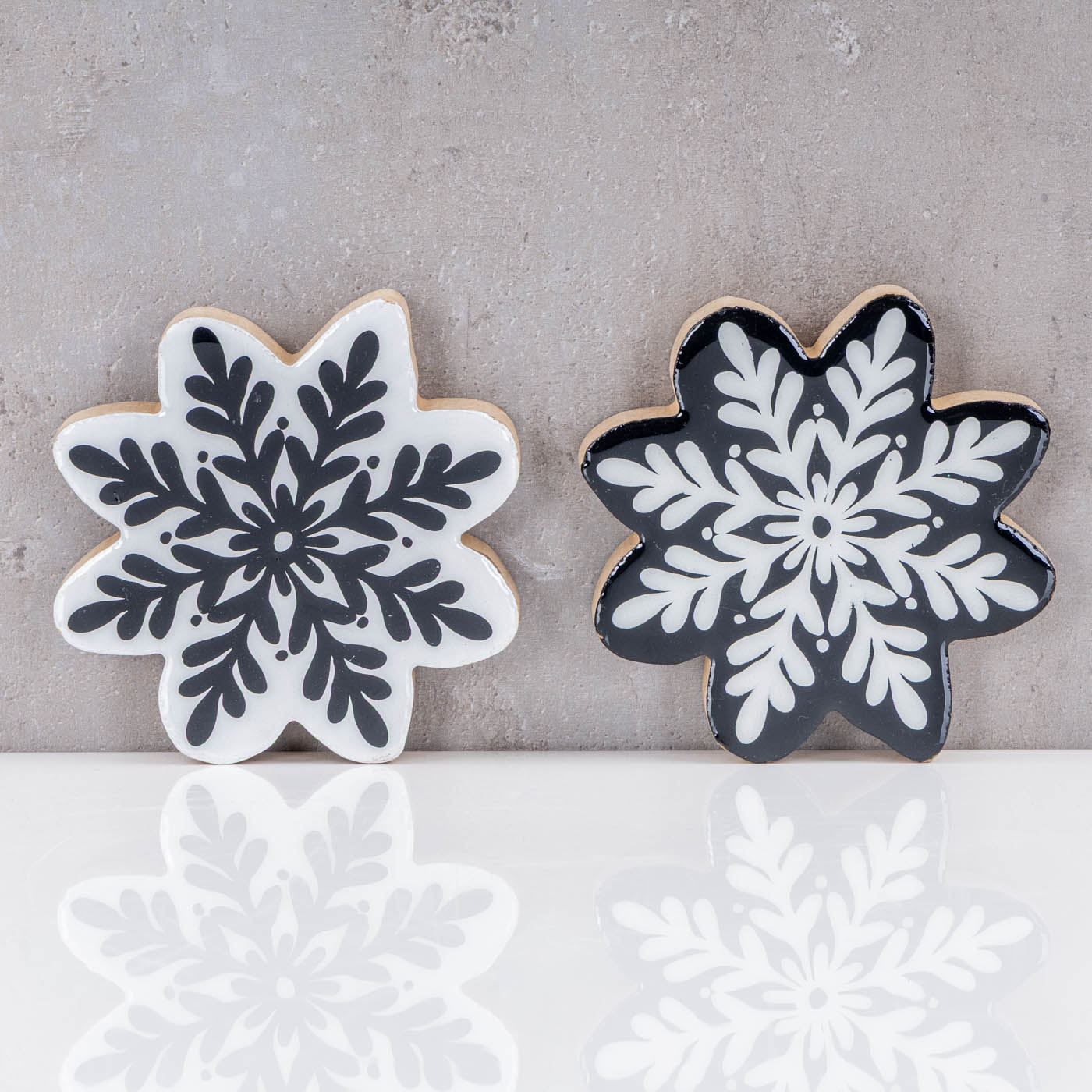 2er Set Deko Aufsteller Schneeflocke H12cm Schwarz Weiß Holz Weihnachtsdeko Tisch