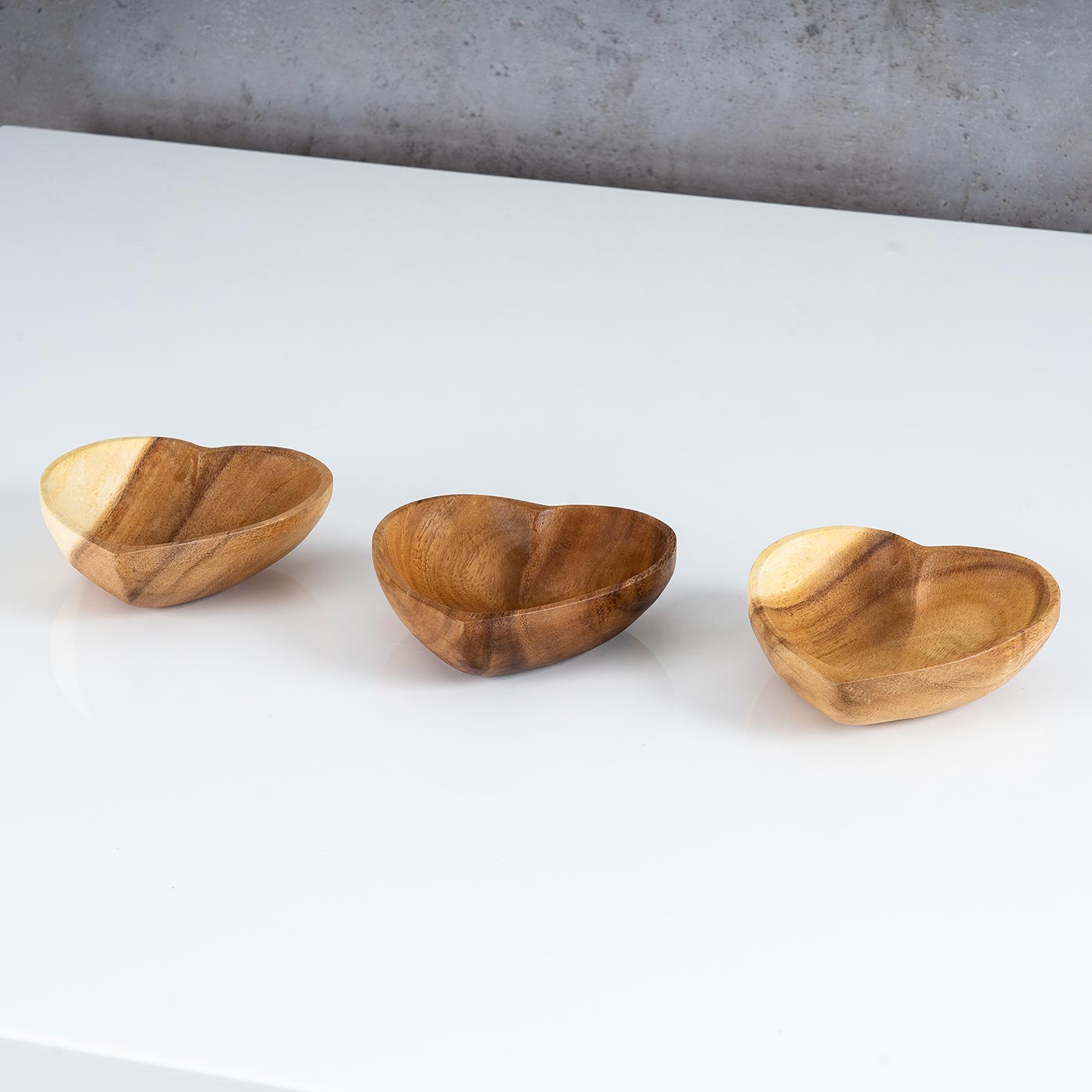 3er Set Schüssel Akazie 10x3cm Herz Holz Design Schale Obstschale Obstkorb Korb