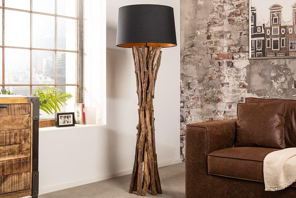 Stehlampe 150cm Holz Natur Lampe Schwarz Holzlampe Unikat Treibholz Leuchte Boho