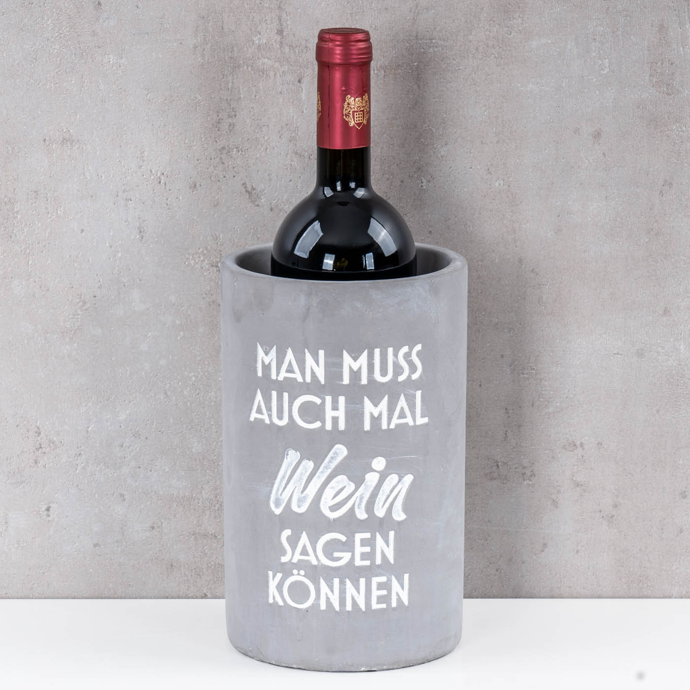 Weinkühler Beton Grau H21cm Flaschenkühler Spruch Wein Sektkühler Tischdeko