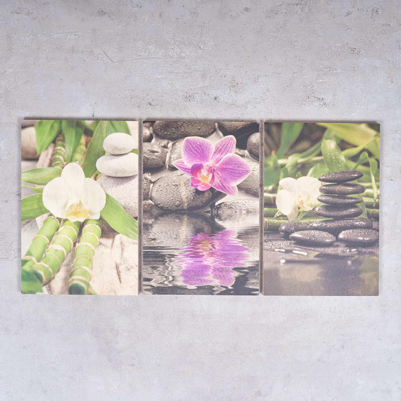 3er Set Wandbild je 20x30cm Holz Birkenholz Orchideen Bambus Holzbild Wanddekoration