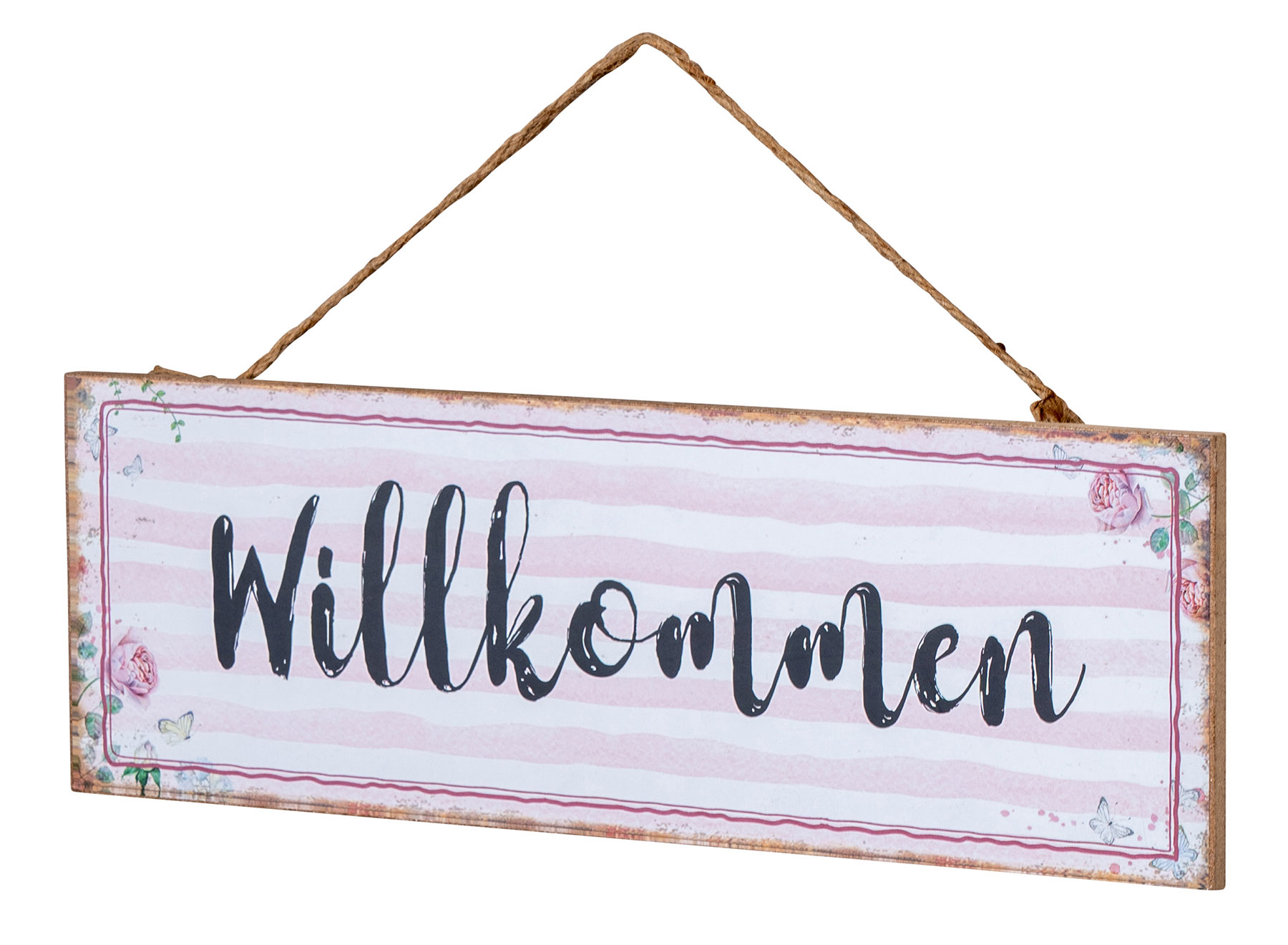 Willkommen Türschild 30x10cm Rosa Weiß Wandschild MDF Holz Holzschild Schild