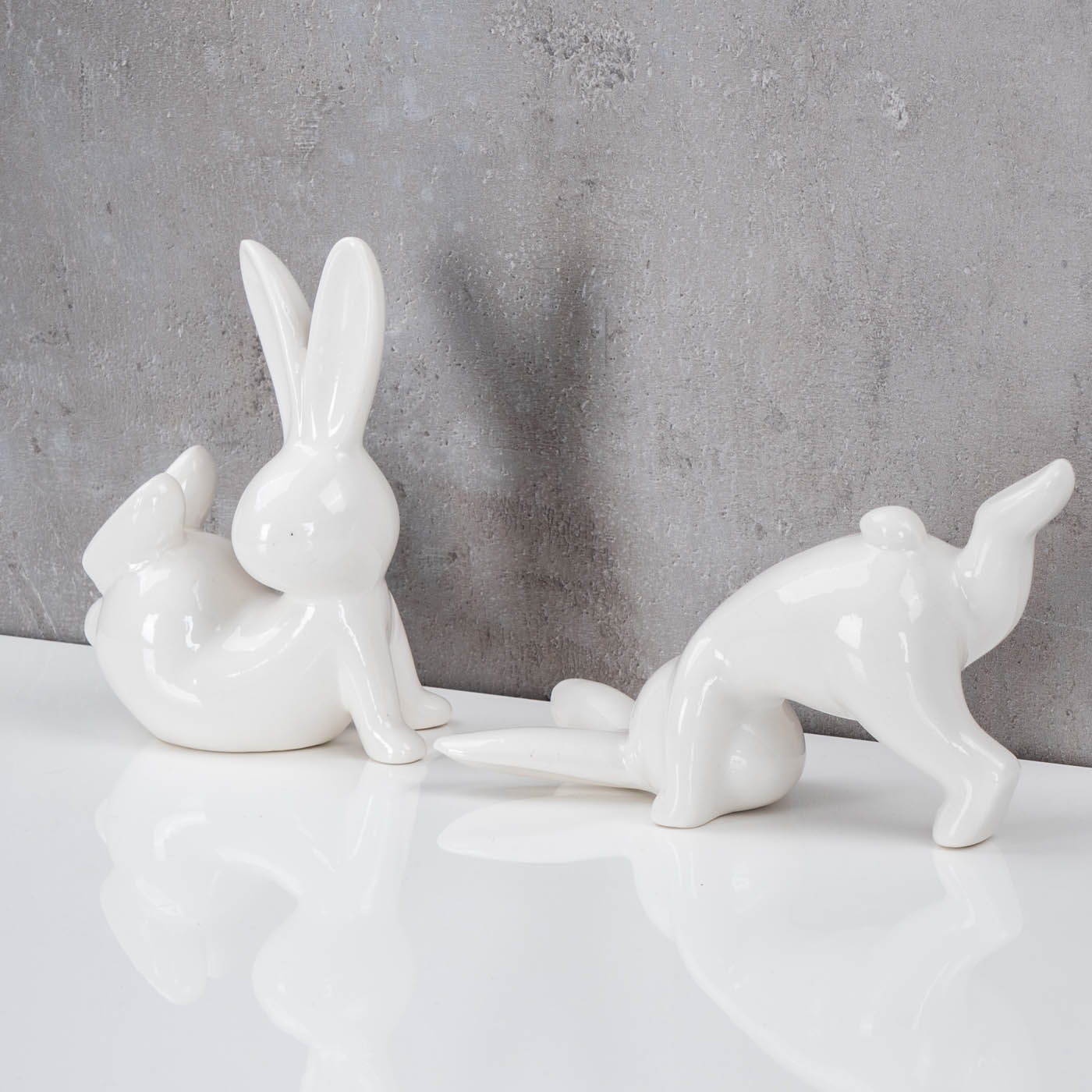 2er Set Deko Hasen H10cm Weiß Porzellan Figur Ostern Deko Aufsteller Tischdeko