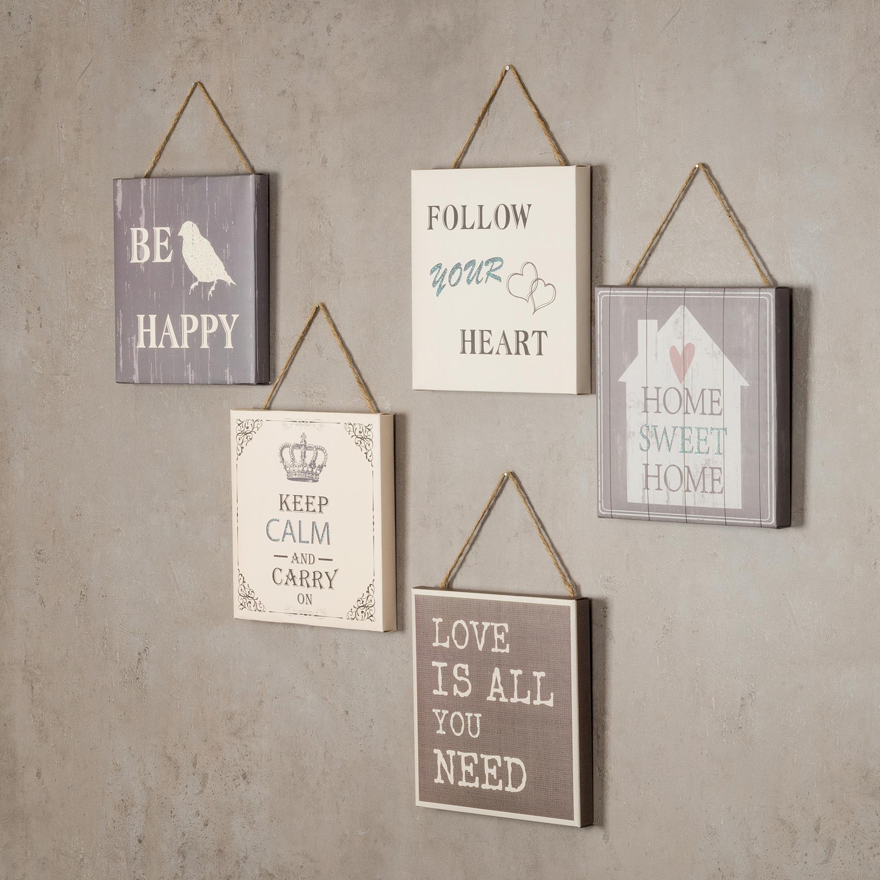 5er Set Wandbilder 20x20cm Motivationsbilder Shabby Chic Vintage Wanddeko Sprüche