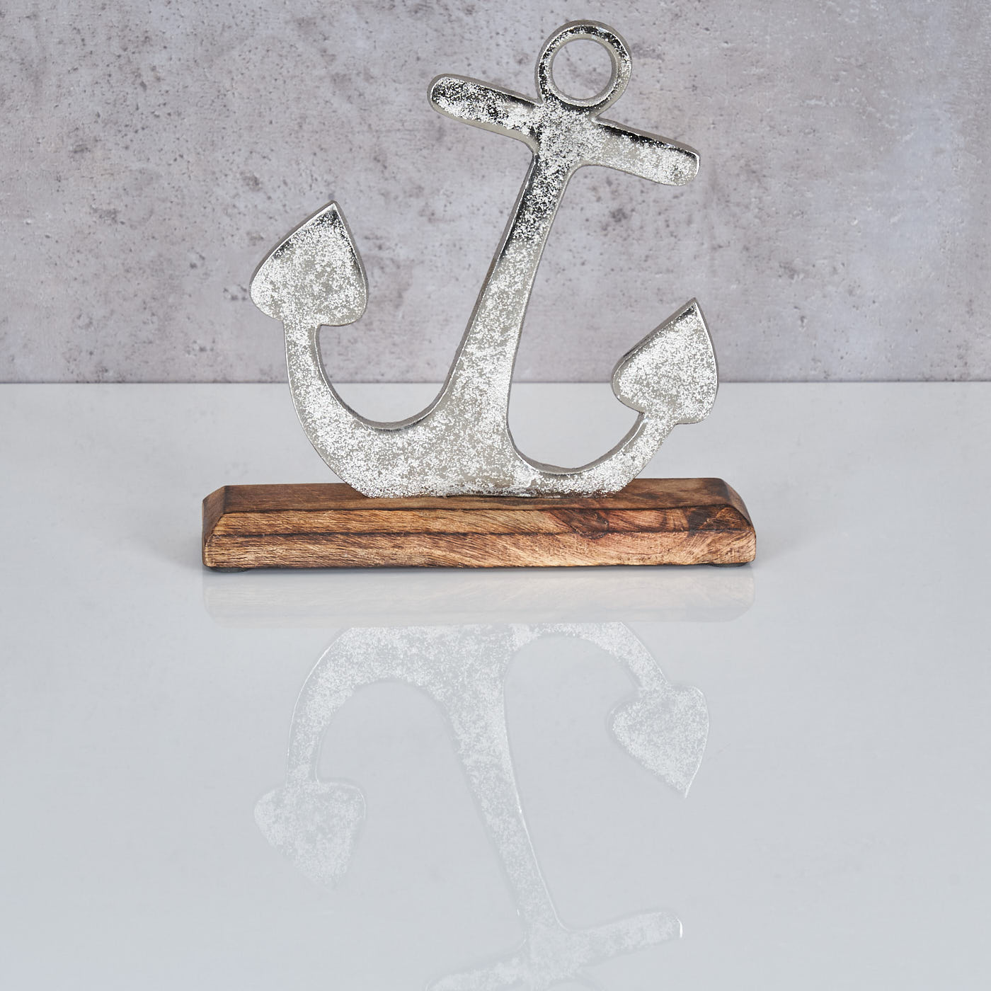 Anker Skulptur 18x22cm Silber Mango Holz Tischdeko Geschenk Aufsteller Maritim