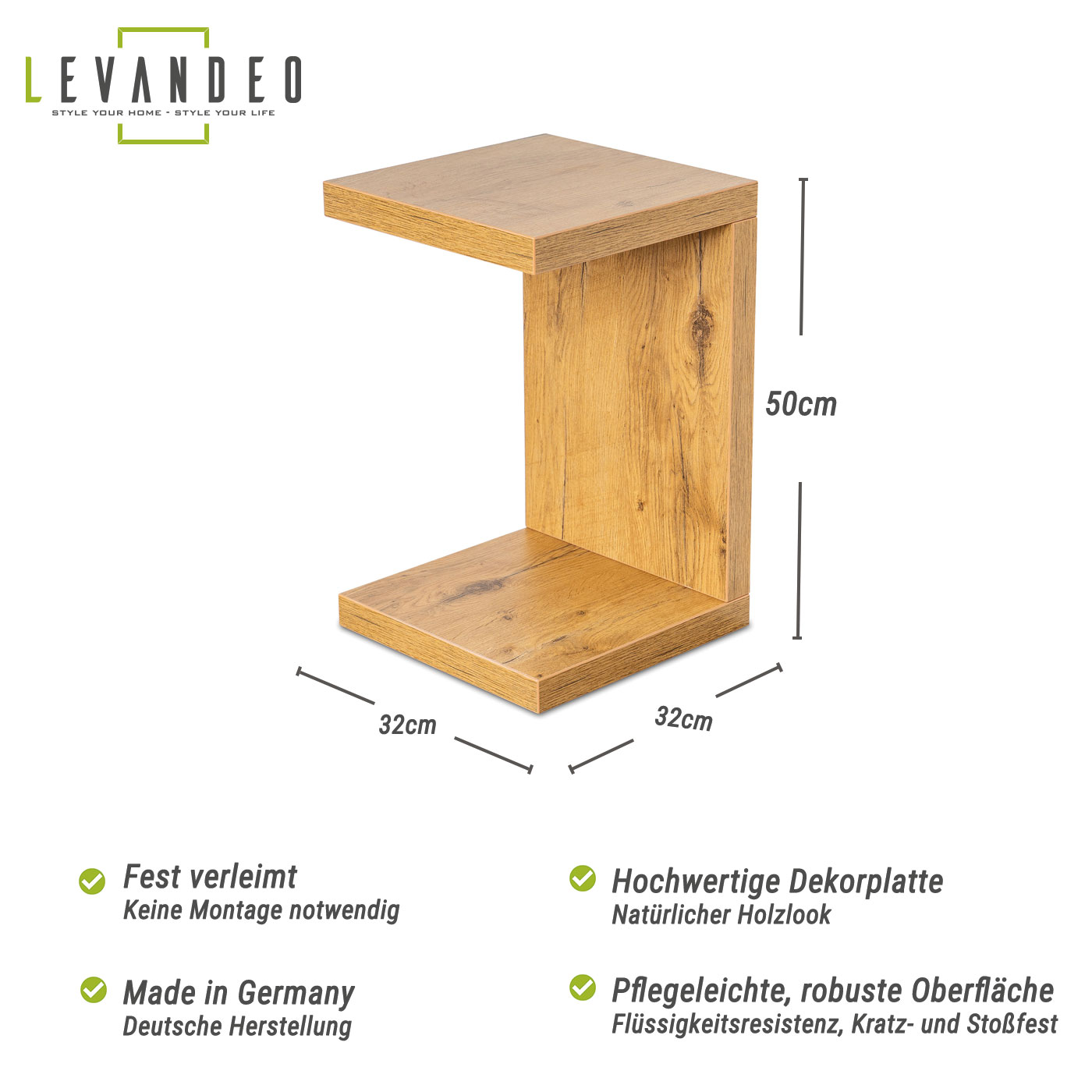 levandeo Couchtisch Coco Holz 32x32x50cm Wildeiche Tisch Beistelltisch Deko