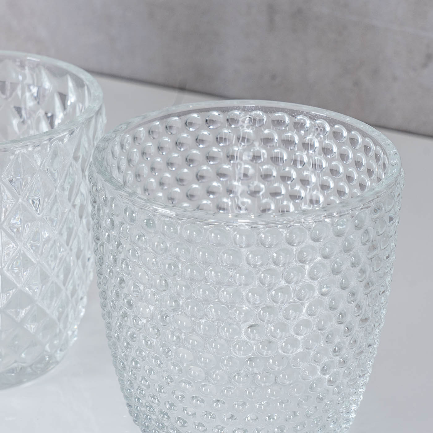 4er Set Windlicht H7,5cm Glas Klar Teelichthalter Tischdeko Kerzen Retro Deko