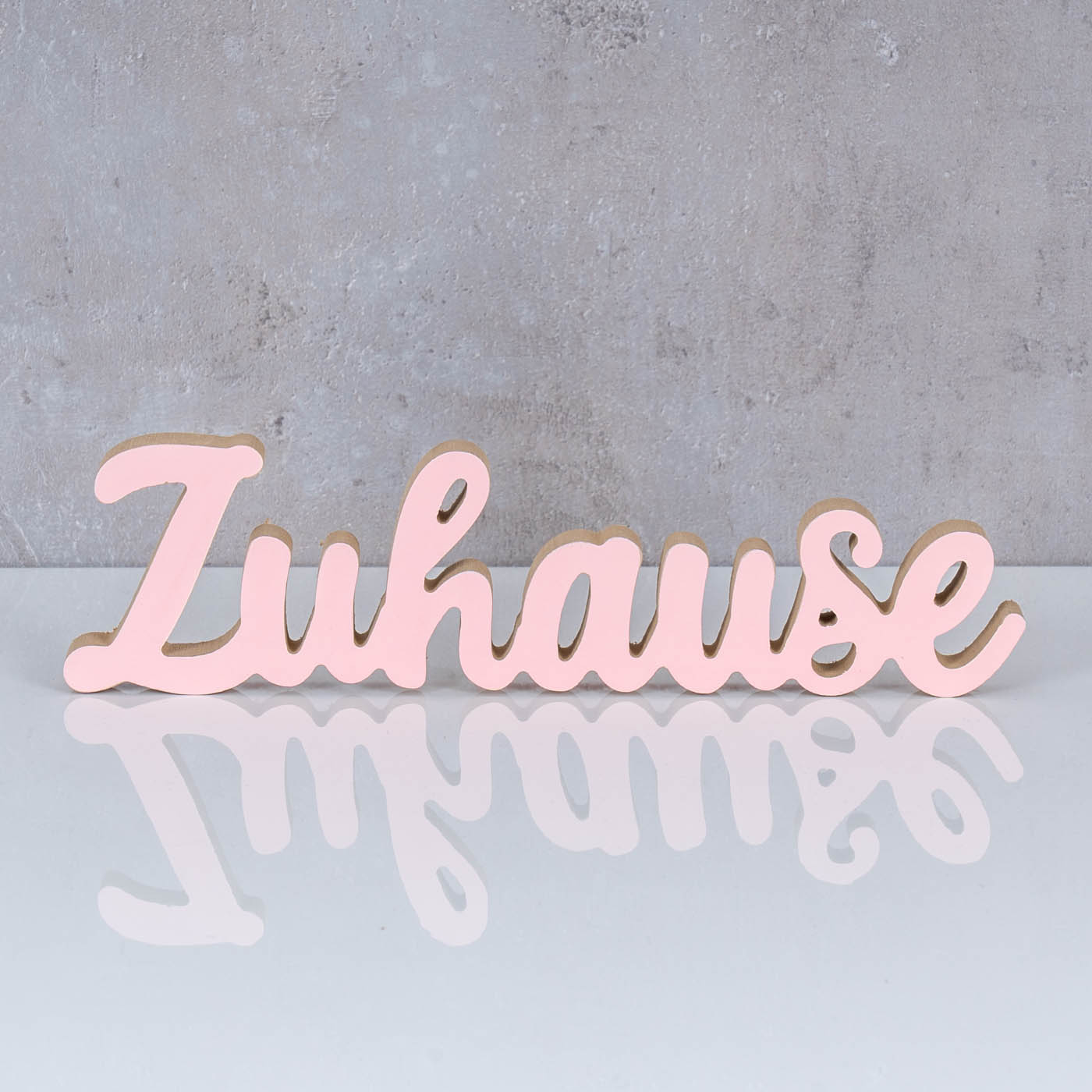 Schriftzug Zuhause L30cm Pastell Rosa Holz Tischdeko Deko Aufsteller Wohndeko