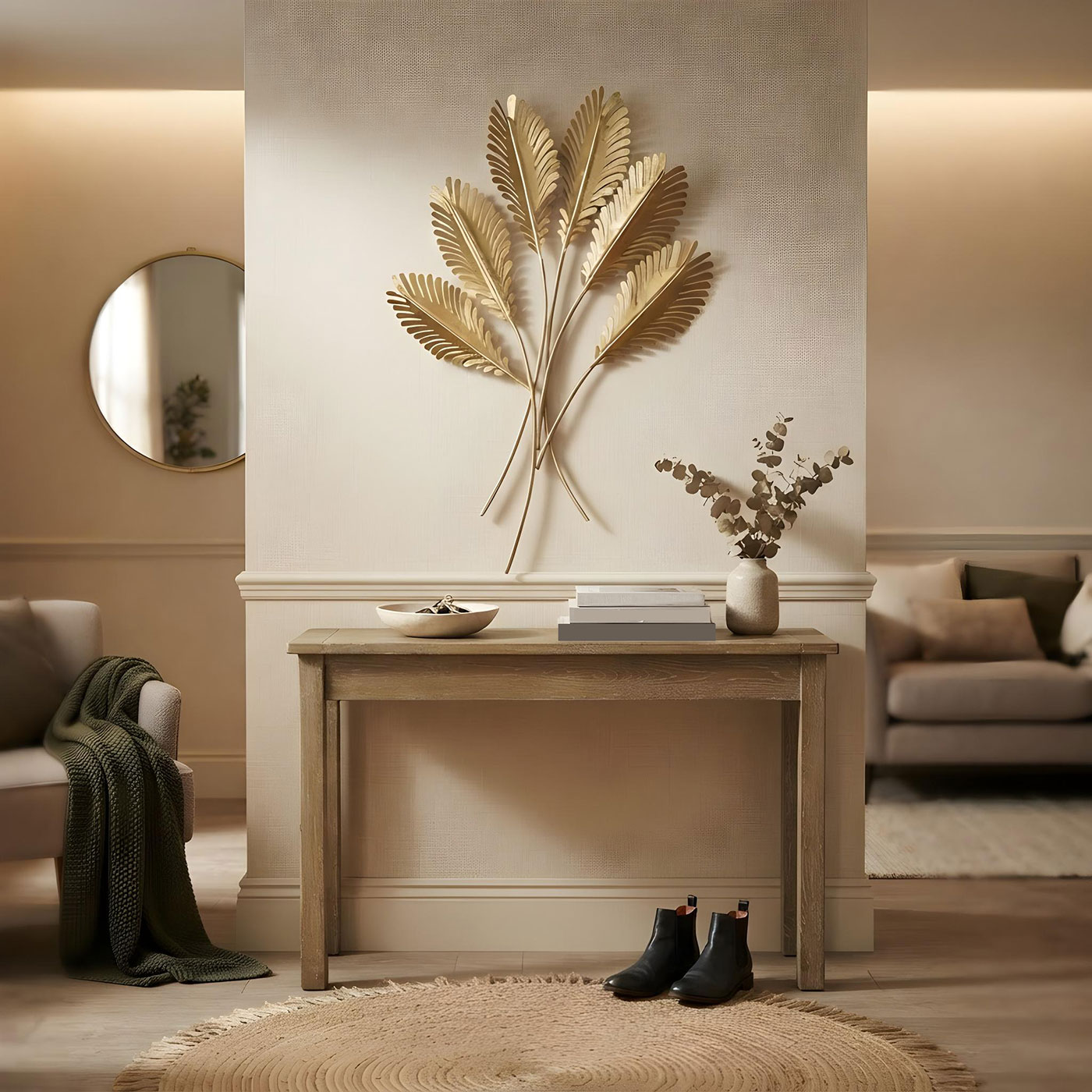Wandbild Metall Gold Blätter H72cm 3D Metallbild Wanddeko Floral Deko Wohnzimmer