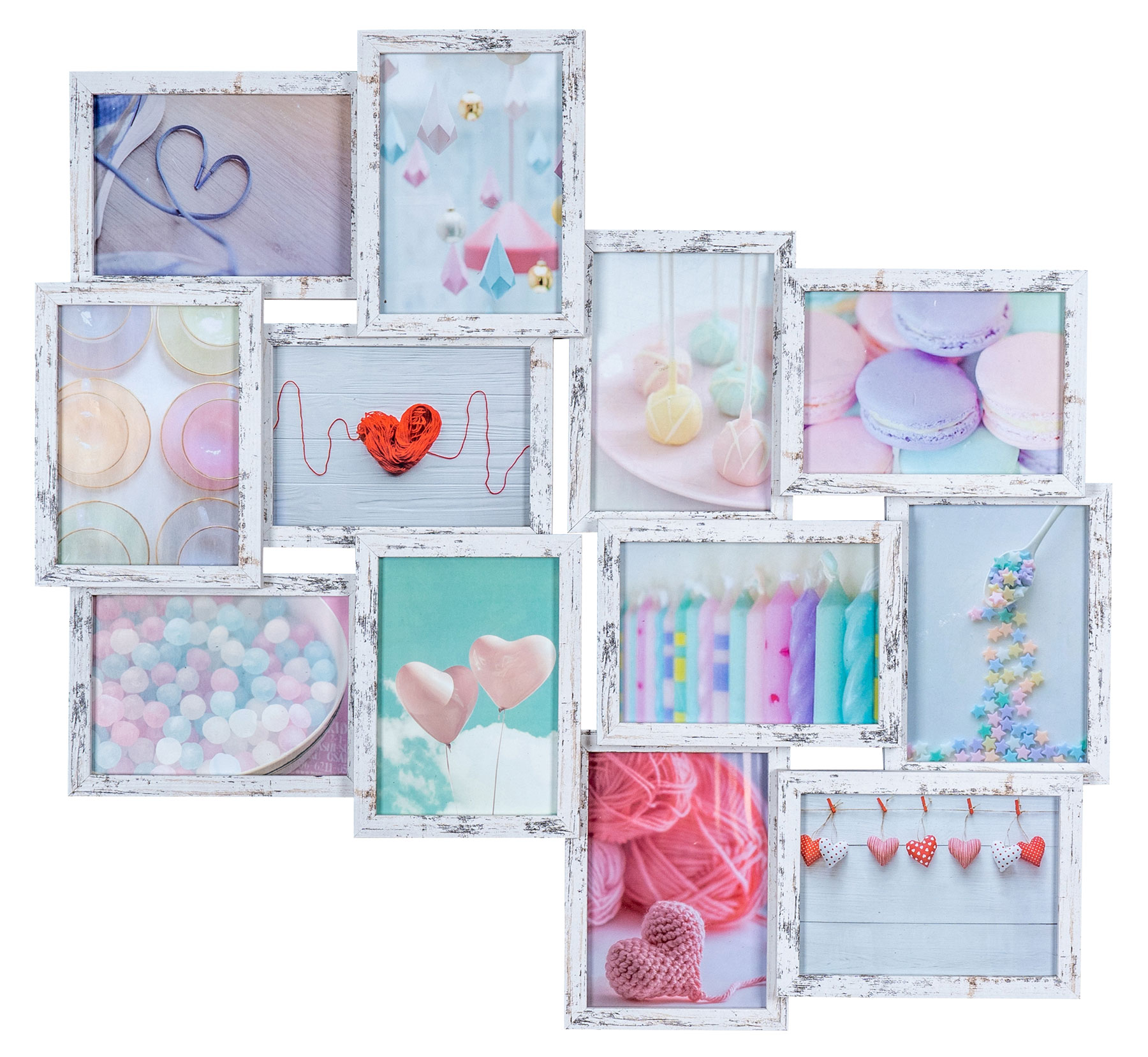 Bilderrahmen 70x65cm Collage 12 Fotos 13x18 Shabby Chic MDF Holz Fotorahmen
