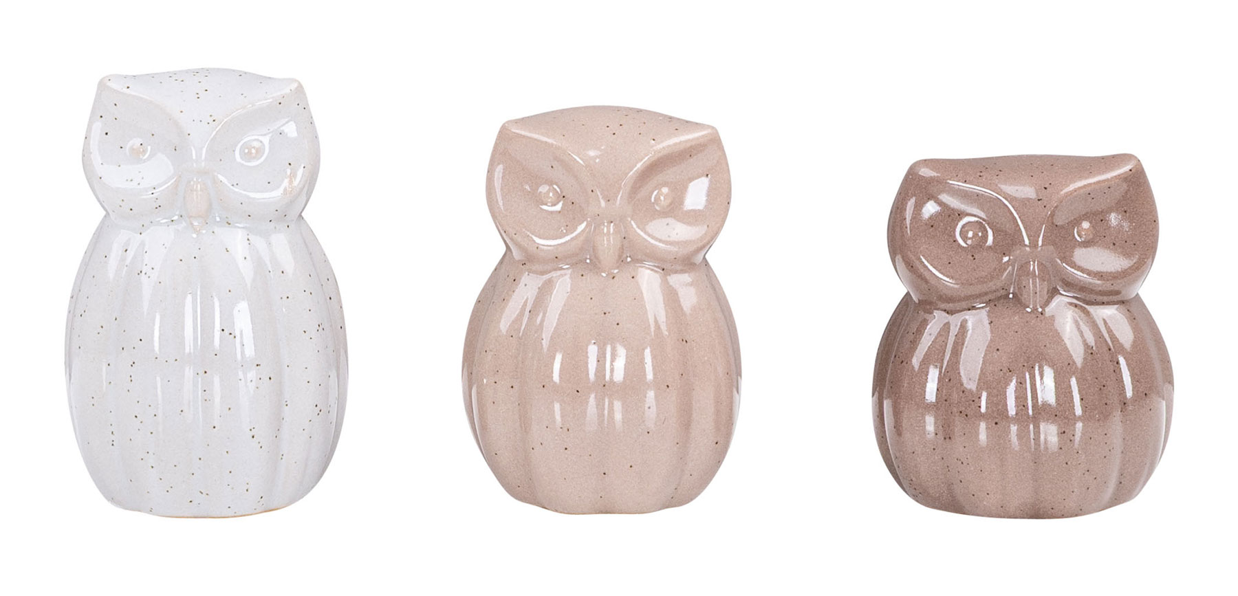 3er Set Eulen Porzellan Figur Braun Grau Taupe Dekofigur Tischdeko Wohndeko Deko